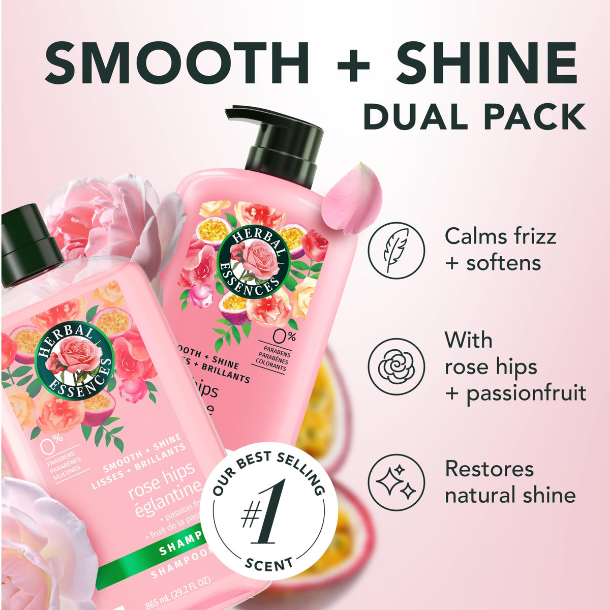 Herbal Essences Rose Hips and Passionfruit Smooth and Shine Shampoo and Conditioner Set, 865 mL Each 🍁 All In One Marketplace Canada