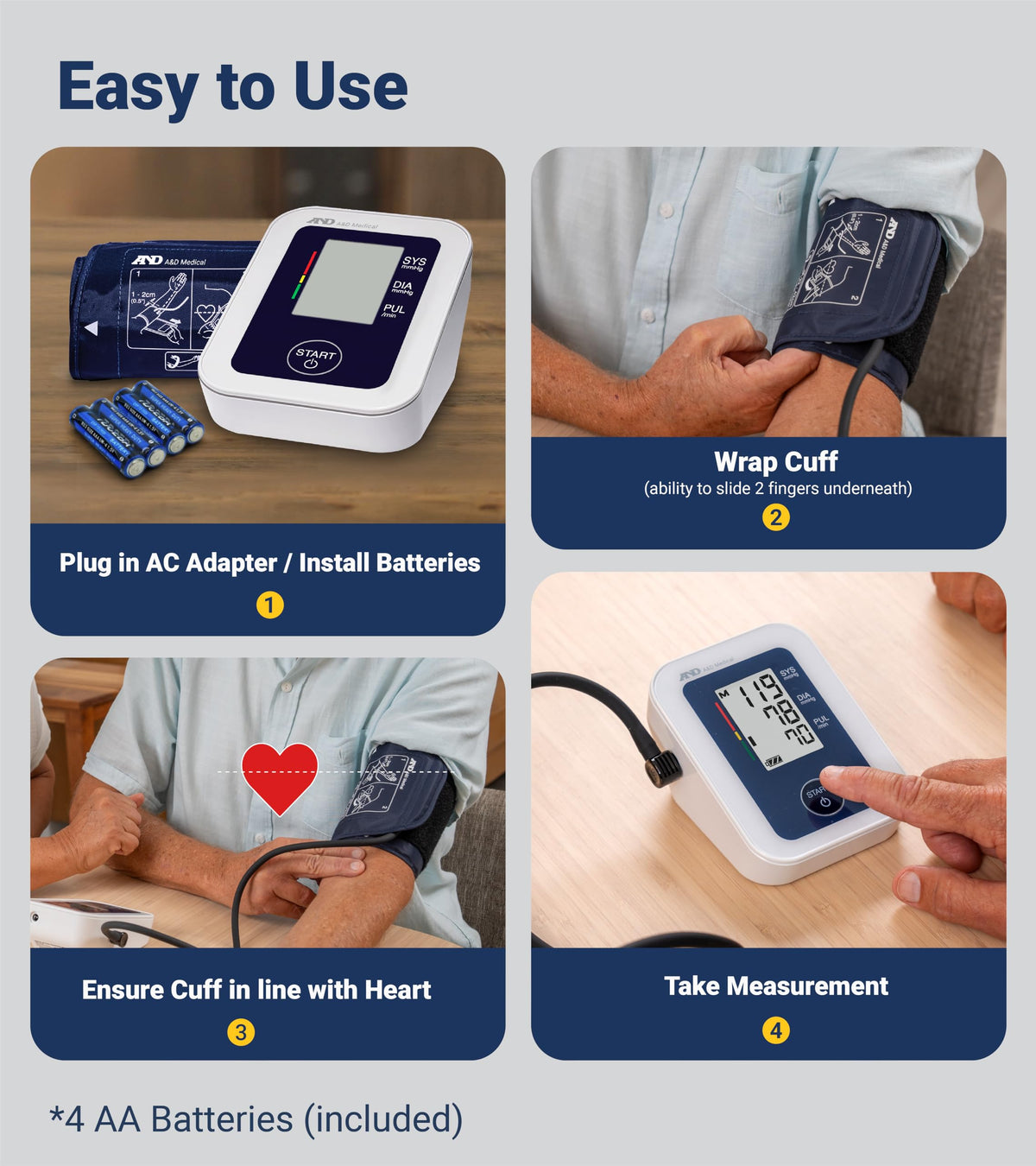 A&D Medical Blood Pressure Monitor for Home Use - UA-651CN - Upper Arm Precise BP Machine - Wide Range Cuff (8.6–16.5” / 22-42 cm) Easy To Use, One Click Operation, Adults, AA Batteries, 1-User 🍁 All In One Marketplace Canada
