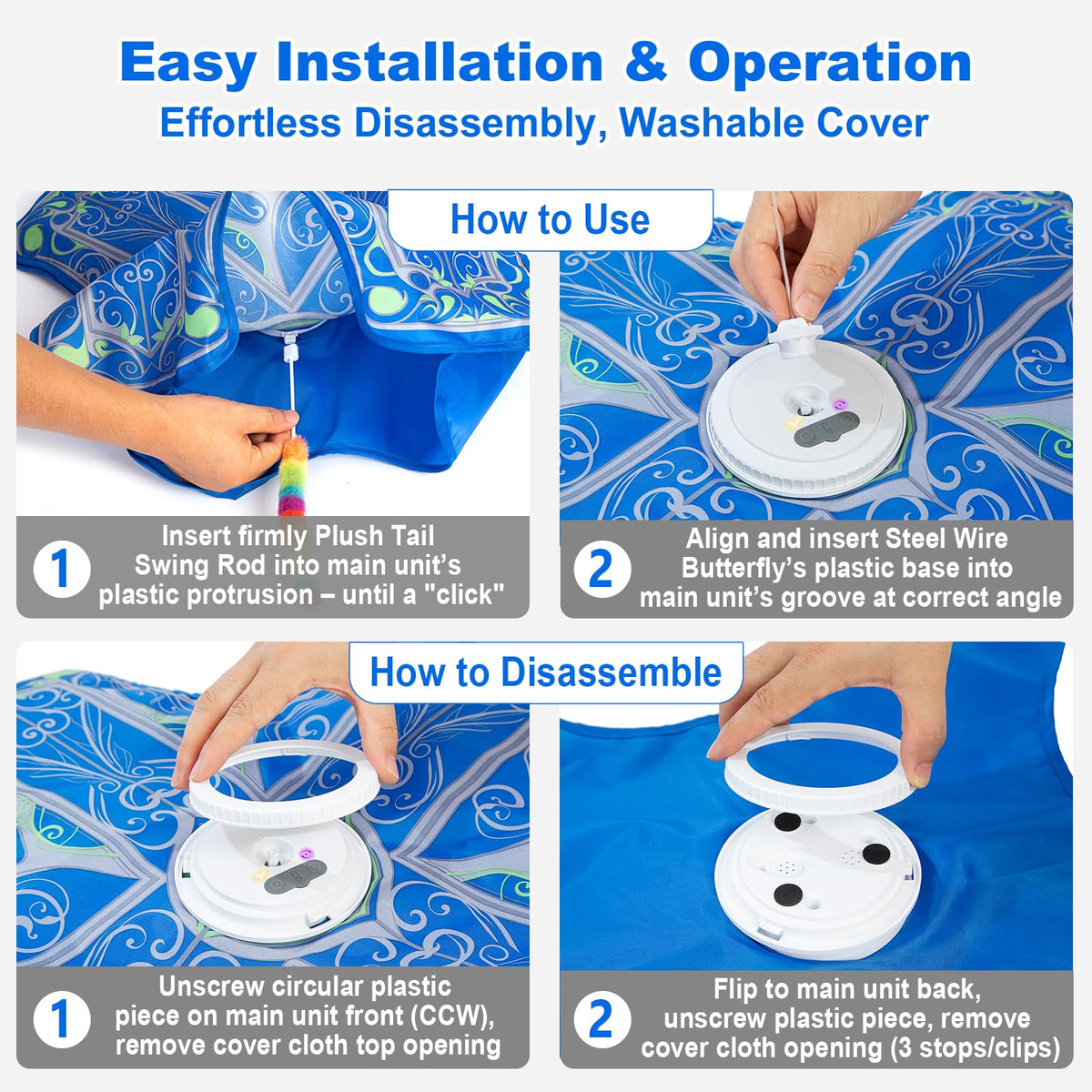 Qraxond Interactive Cat Toys for Indoor Cats,[Newly Upgraded] Rechargeable Touch Activated Hide and Seek Kitten Toy with Fluttering (Blue Cover Cloth Toy) 🍁 All In One Marketplace Canada