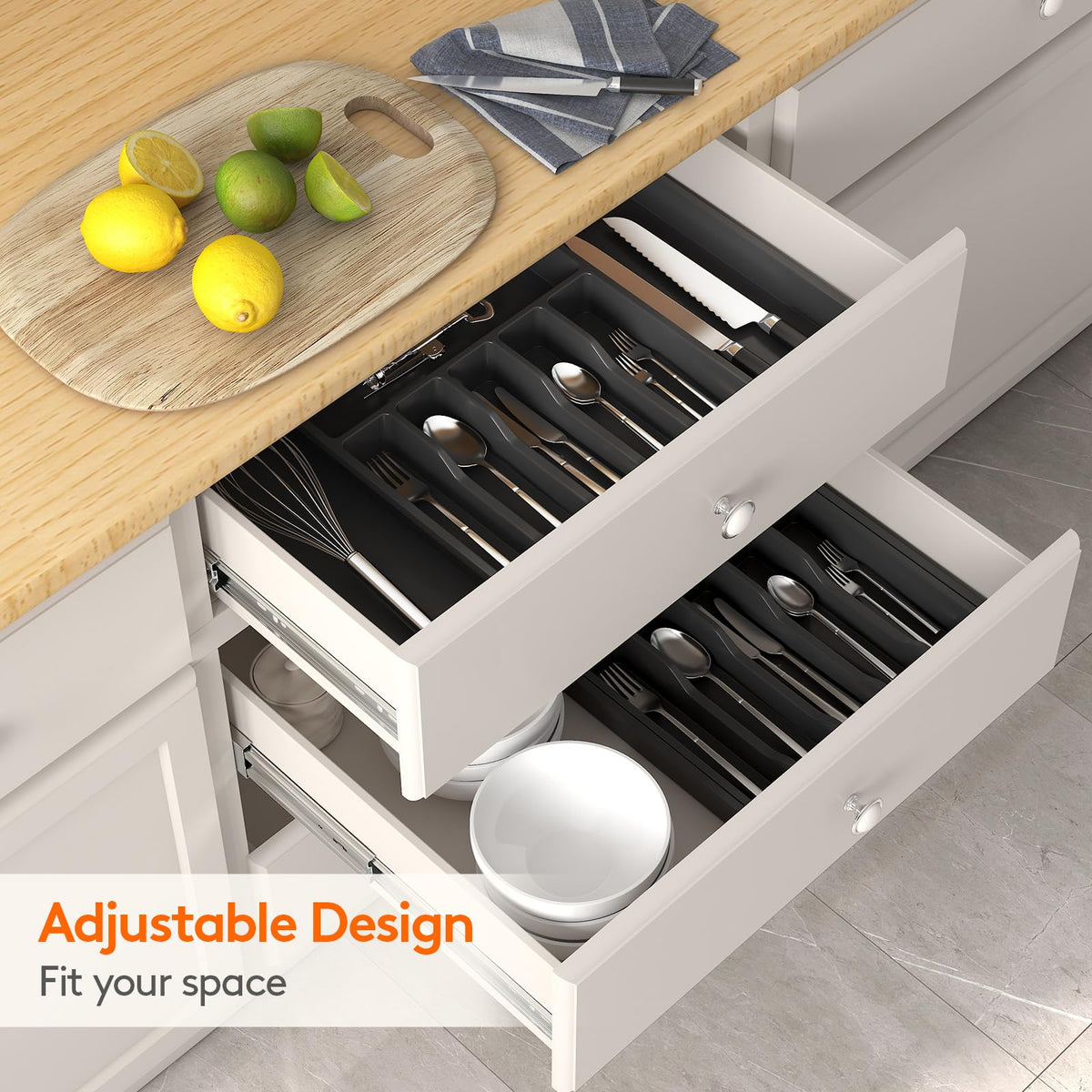 Lifewit Extra Large Cutlery Organizer, Expandable Silverware Drawer Organizer for Kitchen, Adjustable Cutlery Tray Drawer Organizer for Spoon Forks Knives, Cutlery Crocks, 13-22 x 15", Black 🍁 All In One Marketplace Canada