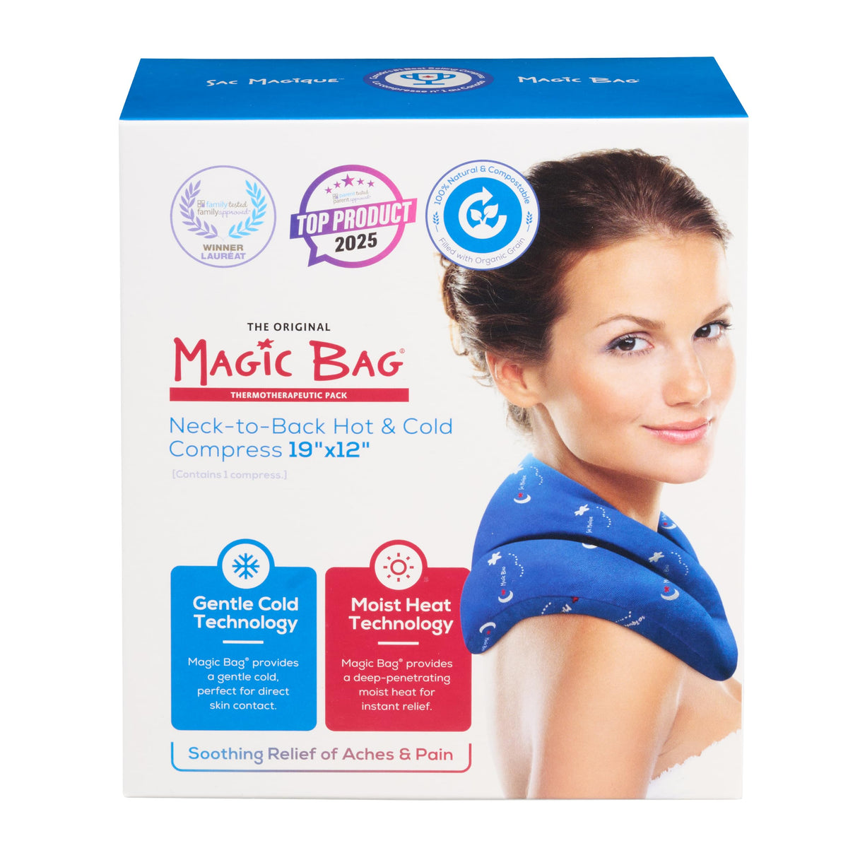 The Original Magic Bag Neck-to-Back Heating Compression, Hot/Cold Therapy for Neck Pain Relief, Awarded with the Family-Tested, Family-Approved Seal, Cordless, 48 x 31 cm (19” x 12”) 🍁 All In One Marketplace Canada