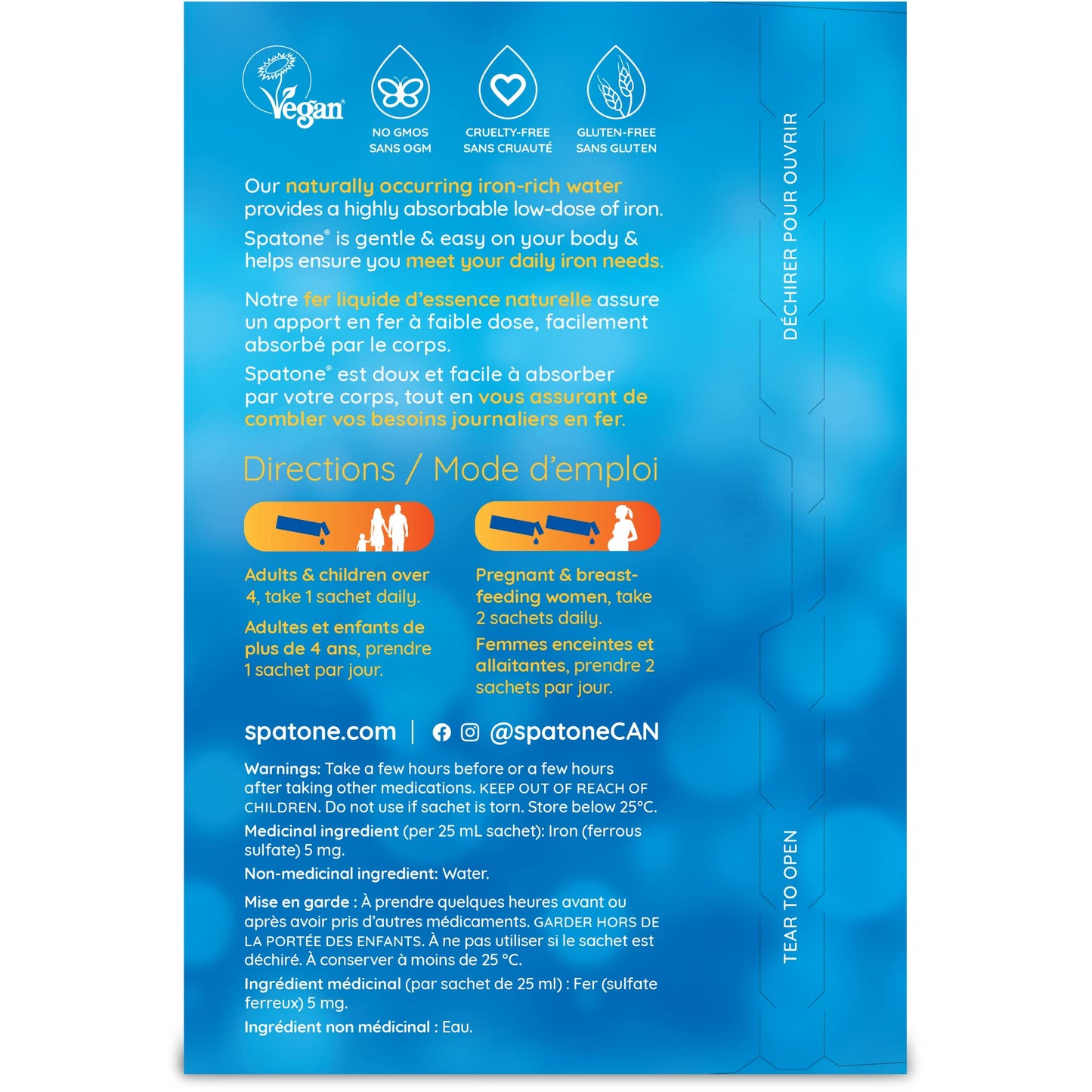 Spatone 100% Natural Liquid Iron Supplement, Original Flavour, Vegan, Reduces Tiredness & Fatigue, 28 Sachets x 25 mL, 700.0 ml (Pack of 1) 🍁 All In One Marketplace Canada