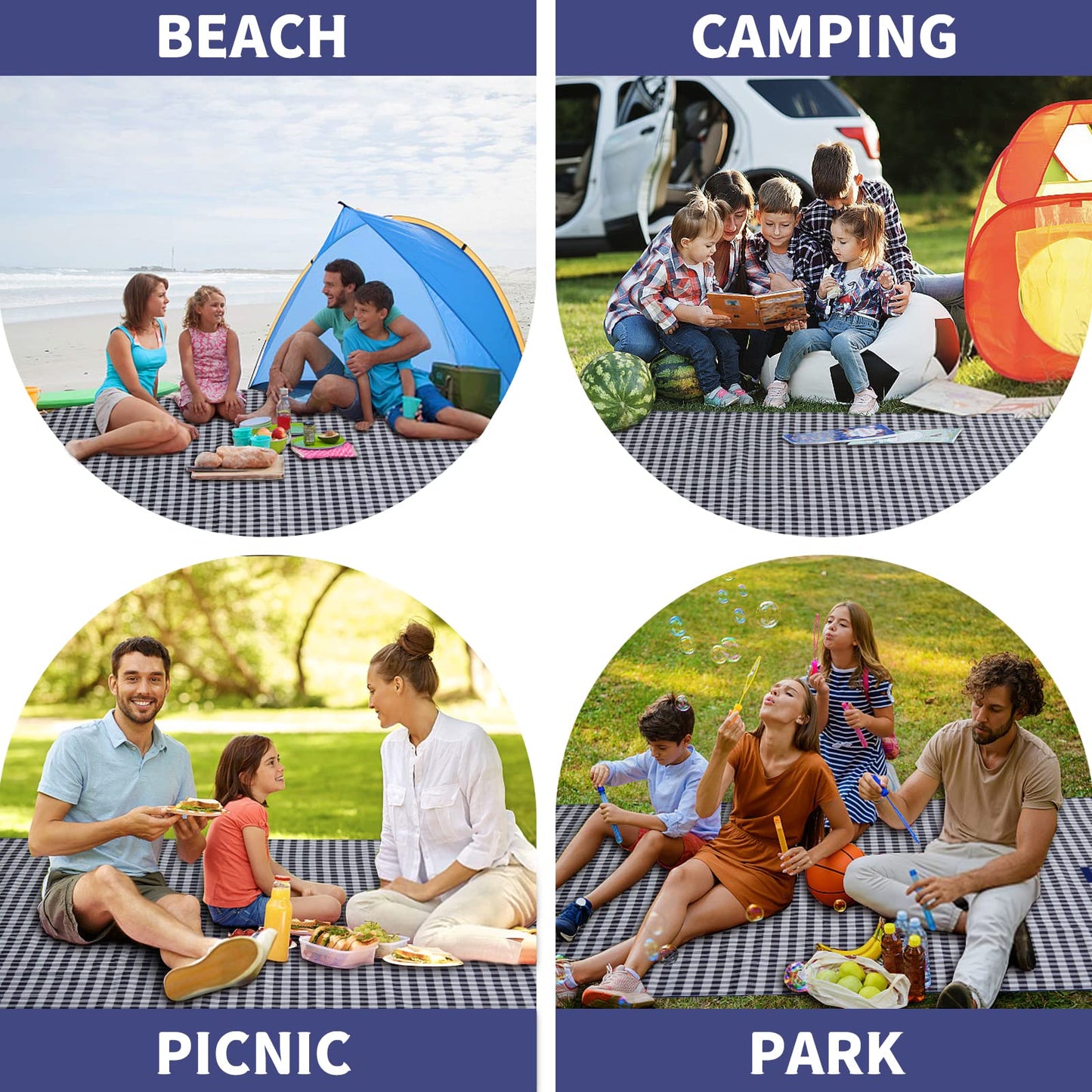Extra Large Outdoor Picnic Blanket, 79"x79" Waterproof Picnic Mat, Sandproof Beach Blanket Portable Camping Blanket Lightweight for Park Beach Camping Courtyard (Dark Blue) 🍁 All In One Marketplace Canada