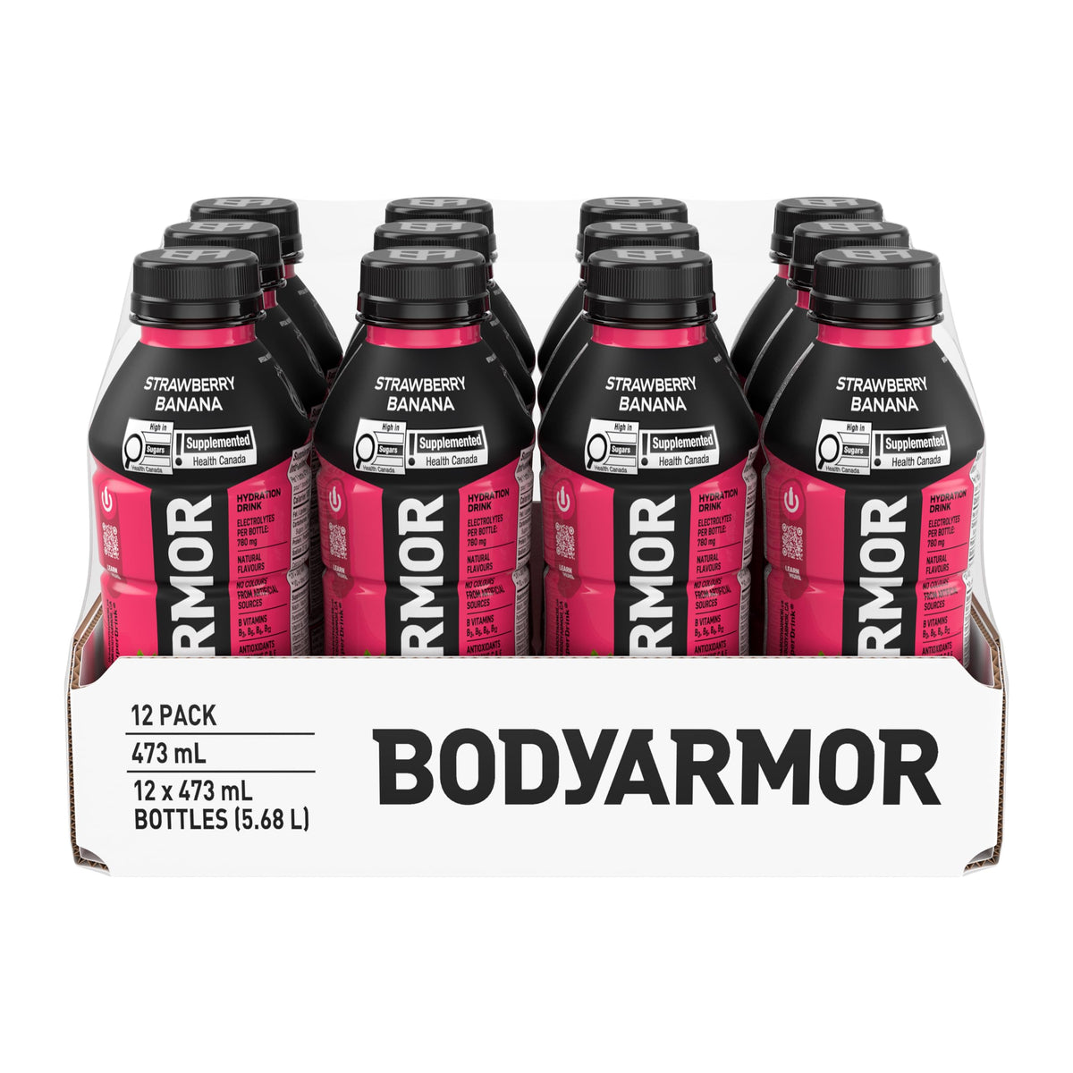 BODYARMOR SuperDrink Strawberry Banana, 473 mL Bottles (12 Pack) – Sports Hydration Drink with Coconut Water, Potassium-Packed Electrolytes and Antioxidant Vitamins 🍁 All In One Marketplace Canada