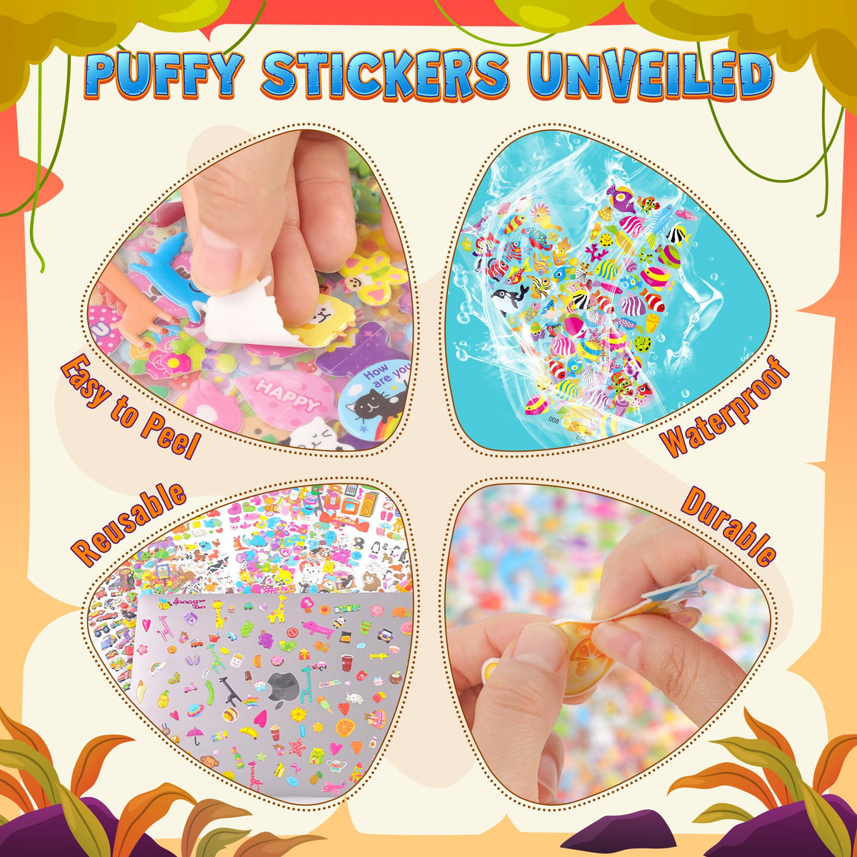 3200+ Stickers for Kids, 3D Puffy Stickers, 64 Different Sheets, Cute Animals Stickers for Boys Girls Teachers, Classroom Reward, Craft Scrapbooking, Party Gift 🍁 All In One Marketplace Canada
