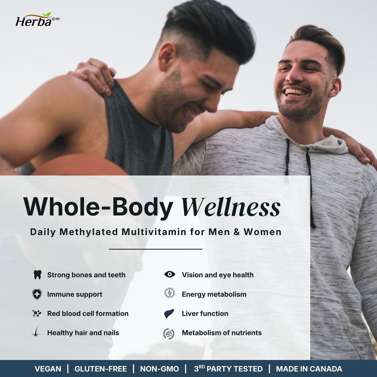 Herba Methylated Multivitamin with 500mg TMG & Methylated B Complex - 120 Capsules | 15 in 1 Formula | B Complex Vitamins for Women & Men including Methyl Folate Supplement | Vegan | Made in Canada 🍁 All In One Marketplace Canada
