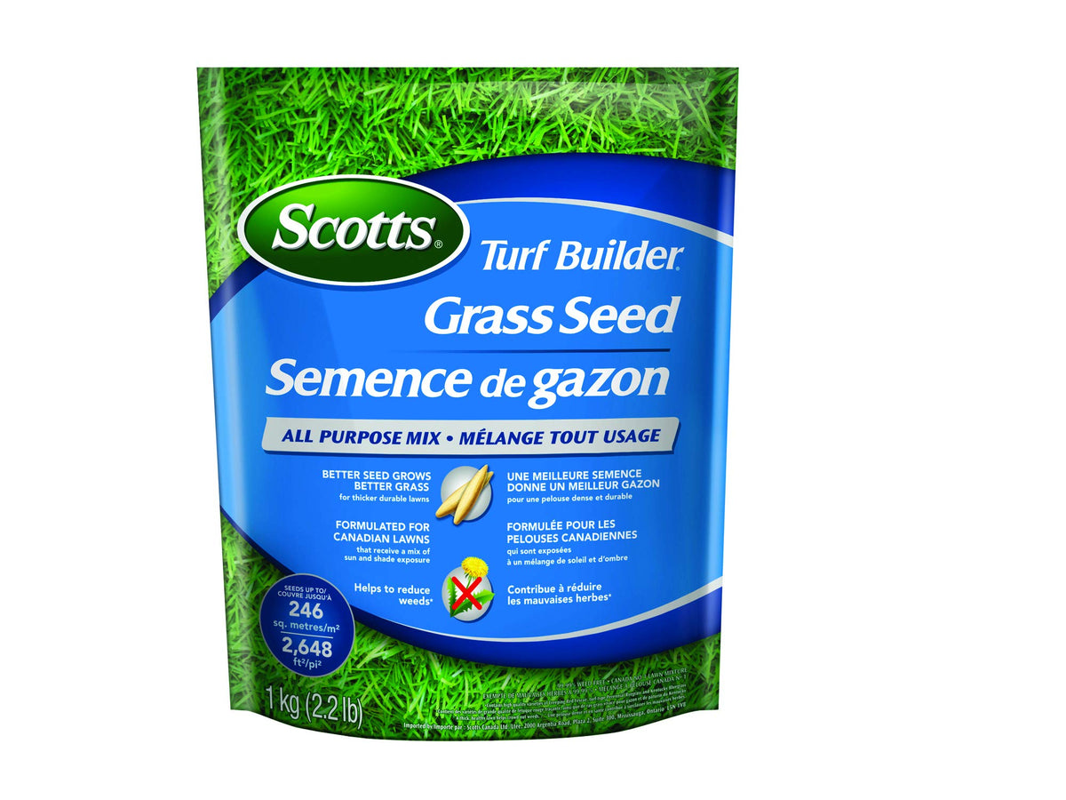 Scotts Turf Builder Grass Seed All Purpose Mix, 1Kg (246 sq Meters / (2,648 sq feet Coverage) | Sun & Shade Formula for a Thick, Green Lawn 🍁 All In One Marketplace Canada