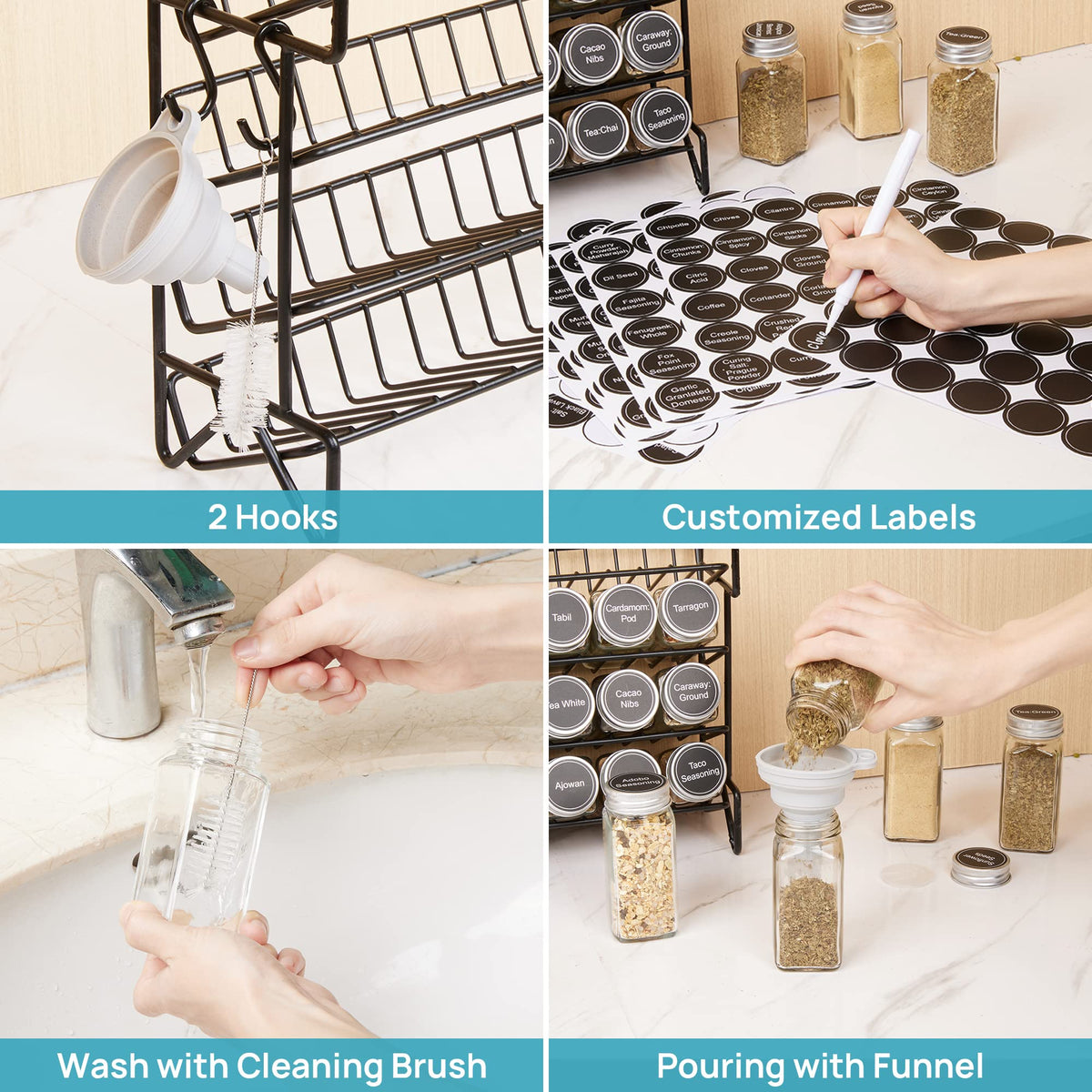 Vtopmart Spice Rack Organizer for Cabinet, 4 Tier Spice Organizer with 28 Empty Spice Jars and 432 Blank Labels, Seasoning Organization for Countertop, Cabinet, Kitchen, Pantry, Cupboard 🍁 All In One Marketplace Canada