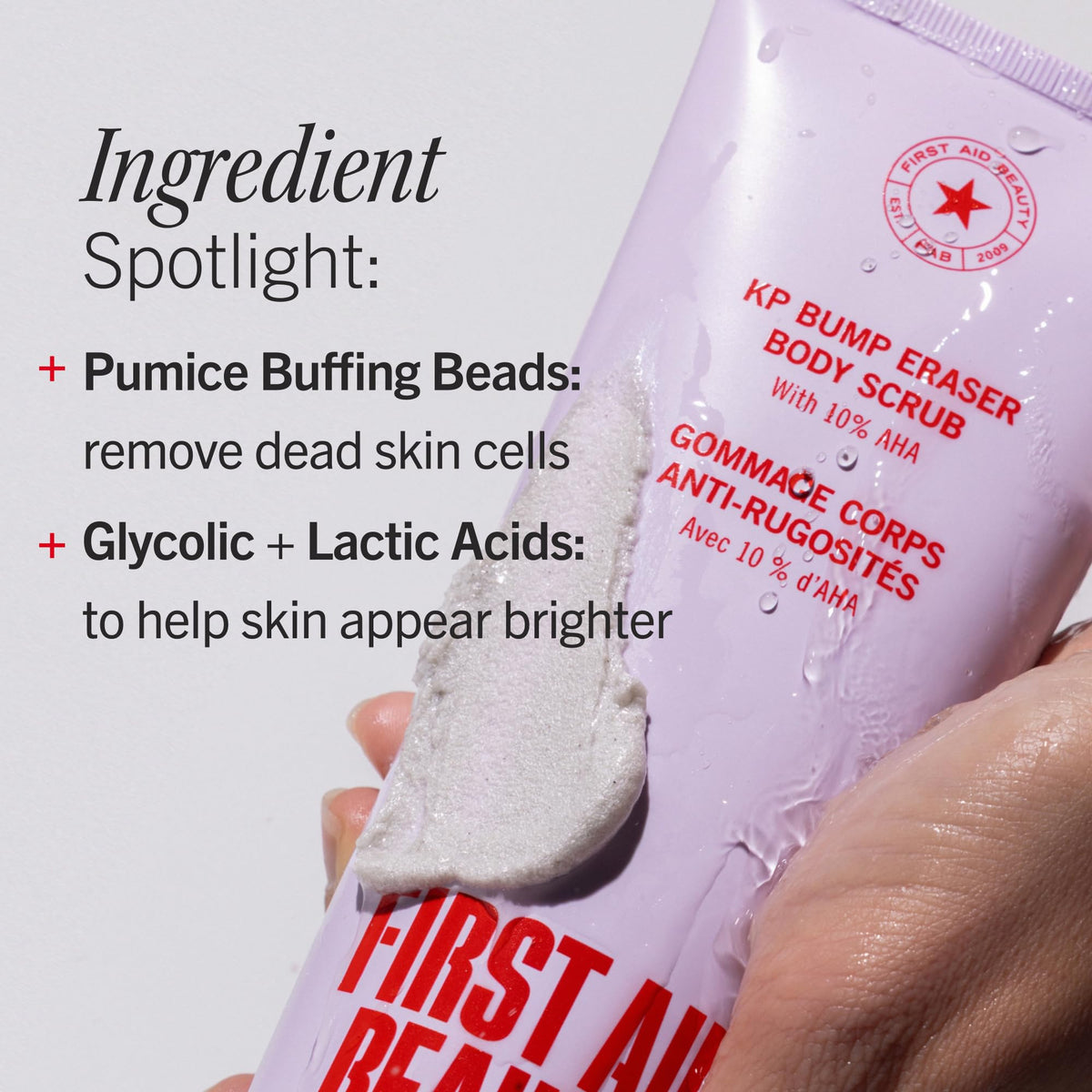 First Aid Beauty KP Bump Eraser Body Scrub, 10% AHA Keratosis Pilaris Exfoliator - Glycolic & Lactic Acid with Pumice, Treatment for Strawberry Legs, Razor Bumps & Rough Bumpy Skin, Safe for Sensitive Skin, 10 oz, Unscented 🍁 All In One Marketplace Canada