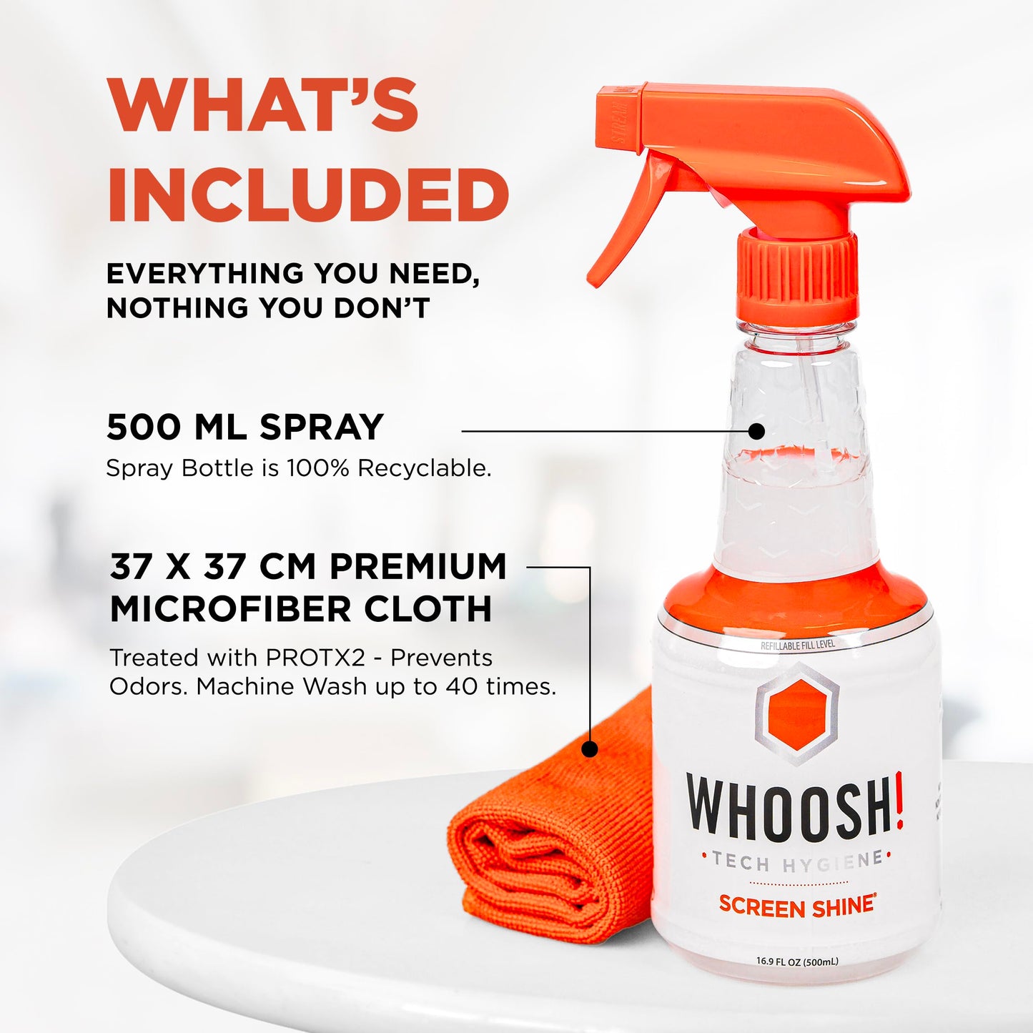 WHOOSH! Screen Shine Pro 500 ml Refillable OLED TV Screen Cleaner, Safe & Streak Free Electronic Cleaner for Laptop, Monitor, MacBook, Camera Cleaning Kit with 37 x 37 cm Microfiber Cloth 🍁 All In One Marketplace Canada