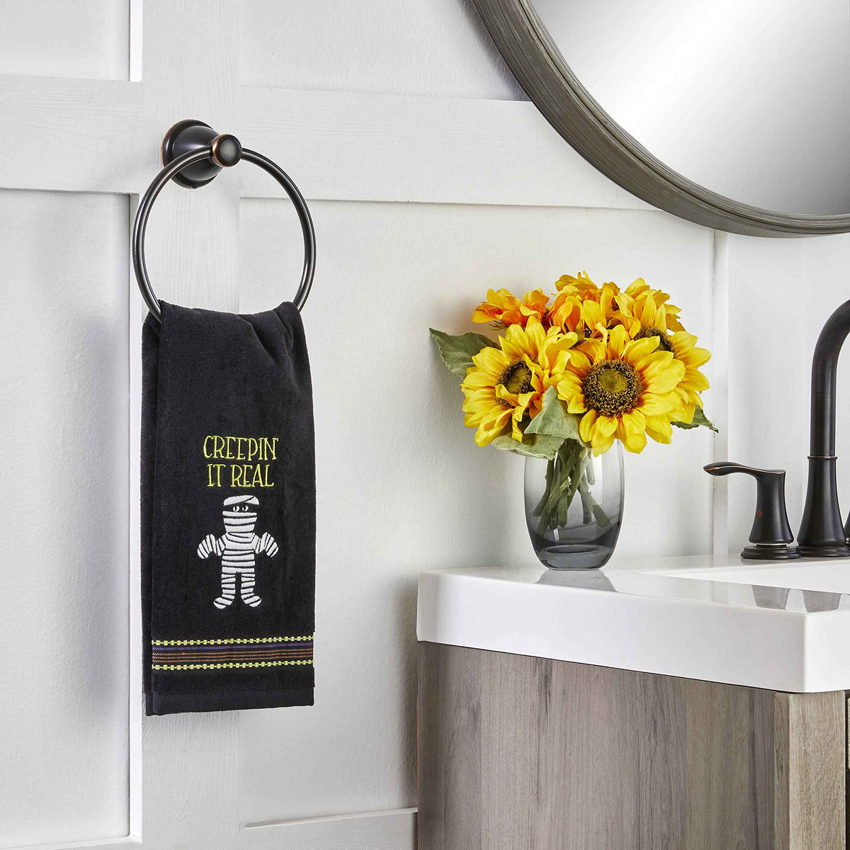 SKL Home Halloween Creepin' Real Glow-in-The-Dark Hand Towel Set for Bath/Kitchen/Bar & Gift, 2 Count