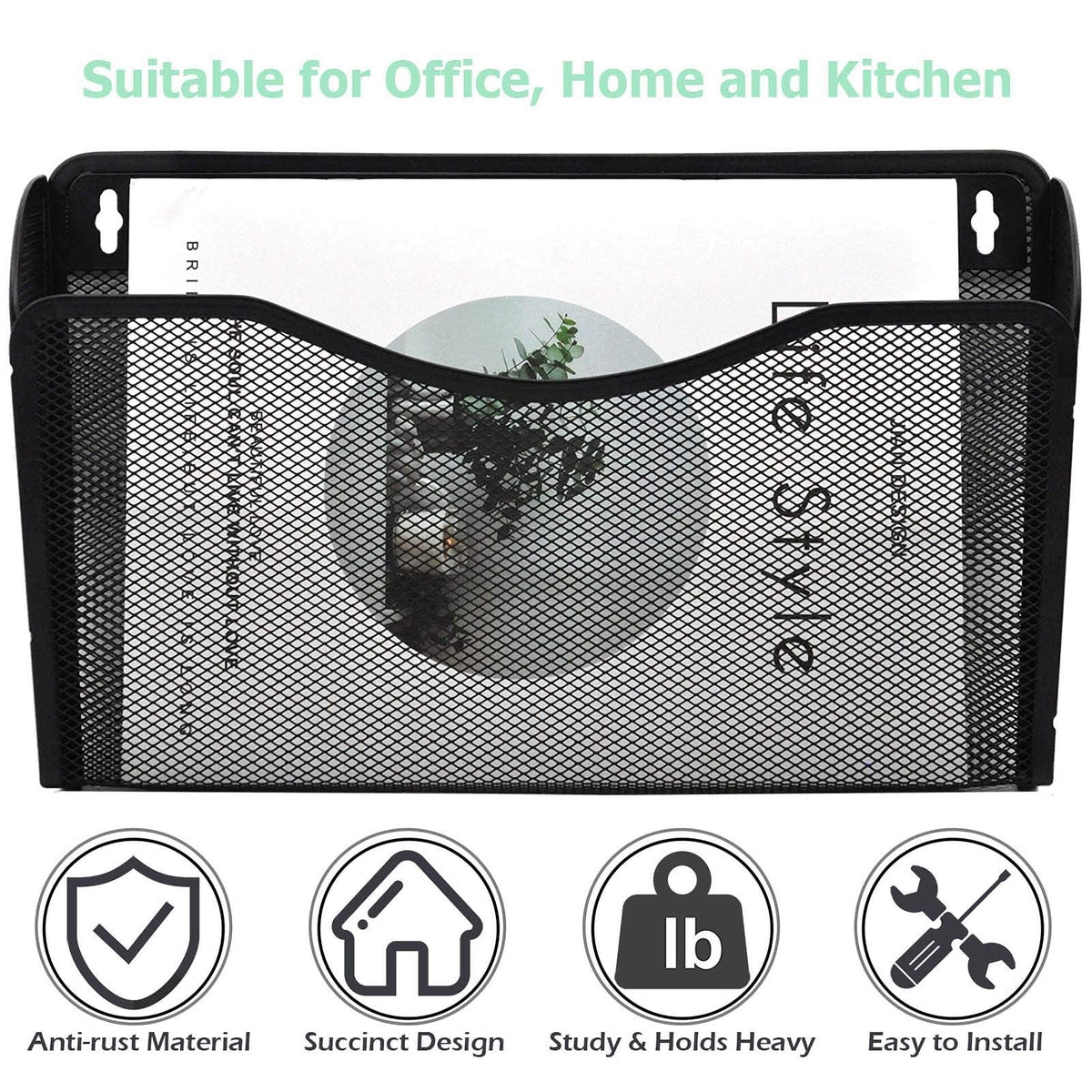 EASEPRES 3 Pack Mesh Wall Mounted File Holder Organizer Metal Hanging Vertical Paper Mails Rack Storage Wire Single Document Filling Holder Pocket for Office and Home, Black 🍁 All In One Marketplace Canada