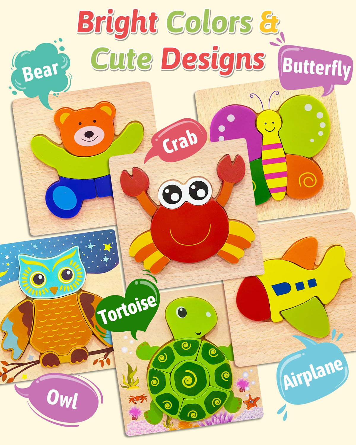 Gojmzo Wooden Puzzles for Toddlers 1-3 Toys Gifts for 1 2 3 Year Old Boys Girls, Montessori Educational Toys Preschool Learning Activities, 6 Pack Animal Jigsaw Puzzle Game 🍁 All In One Marketplace Canada