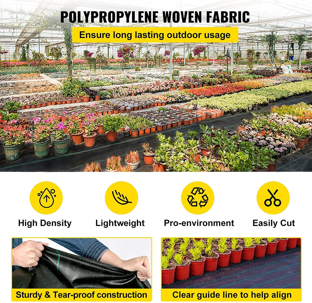 VEVOR 6.5FTx300FT Premium Weed Barrier Fabric Heavy Duty 3OZ, Woven Weed Control Fabric, High Permeability Good for Flower Bed, Geotextile Fabric for Underlayment, Polyethylene Ground Cover 🍁 All In One Marketplace Canada