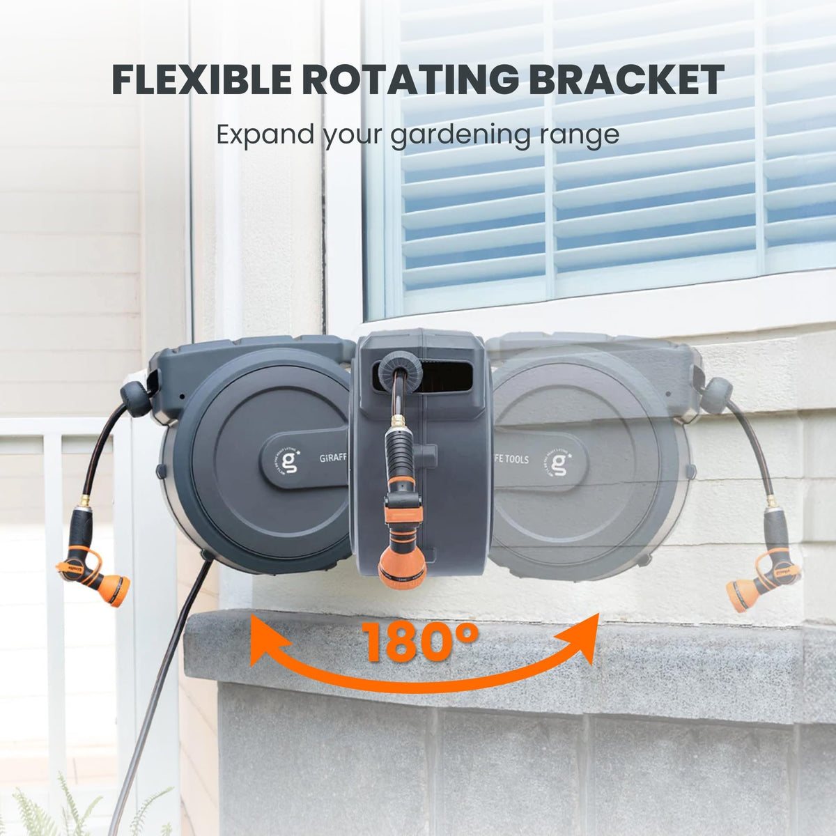 Giraffe Tools Garden Hose Reel Retractable 1/2" x 100 ft Wall Mounted Water Hose Reel Automatic Rewind, Any Length Lock, 100ft, Dark Grey AW30 🍁 All In One Marketplace Canada