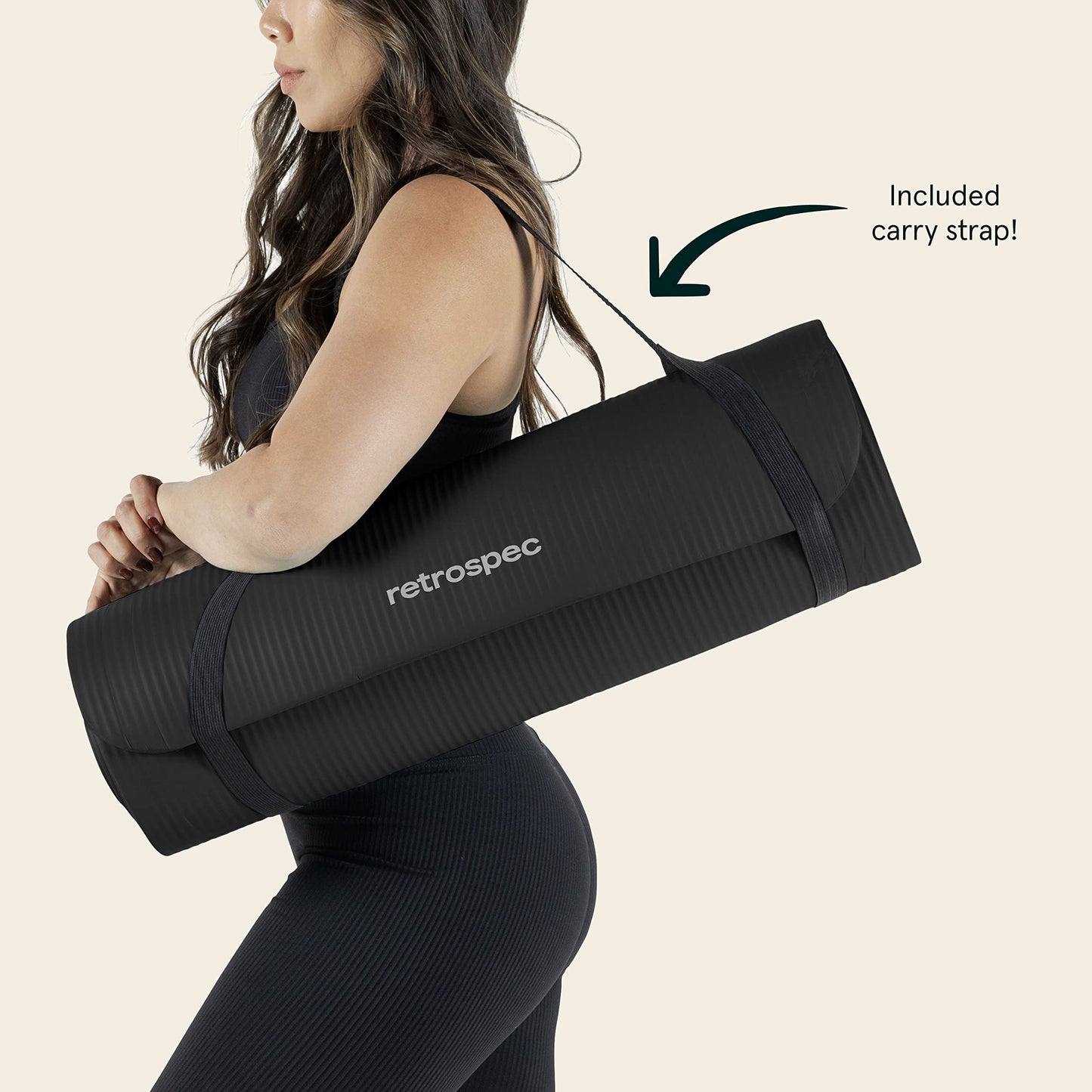 Retrospec Solana Yoga Mat 1" And 1/2" Thick With Nylon Strap for Men And Women - Non Slip Exercise Mat For Home Yoga, Pilates, Stretching, Floor And Fitness Workouts , Black 🍁 All In One Marketplace Canada