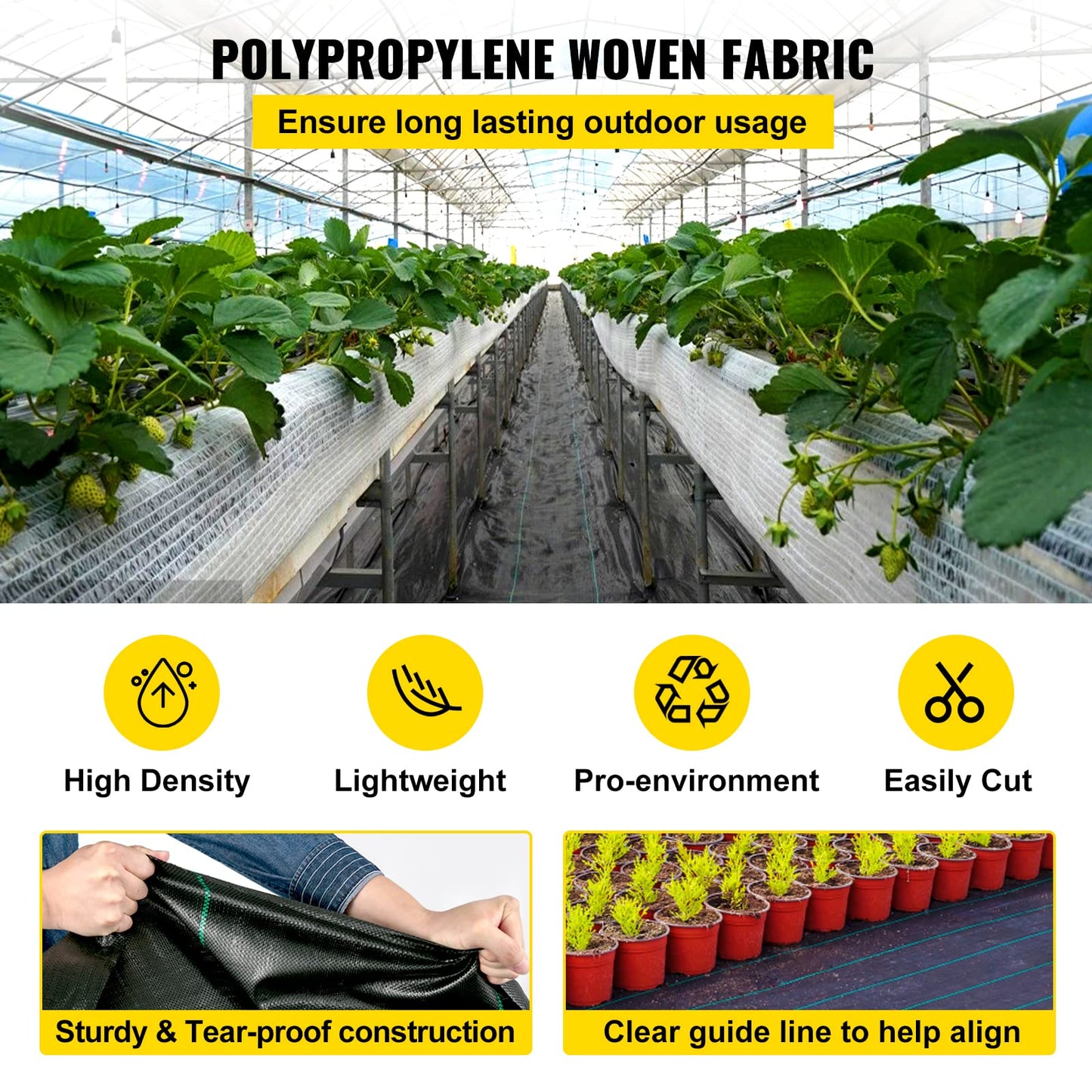 VEVOR 6FTx300FT Premium Weed Barrier Fabric Heavy Duty 2.4OZ, Woven Weed Control Fabric, High Permeability Good for Flower Bed, Geotextile Fabric for Underlayment, Polyethylene Ground Cover 🍁 All In One Marketplace Canada