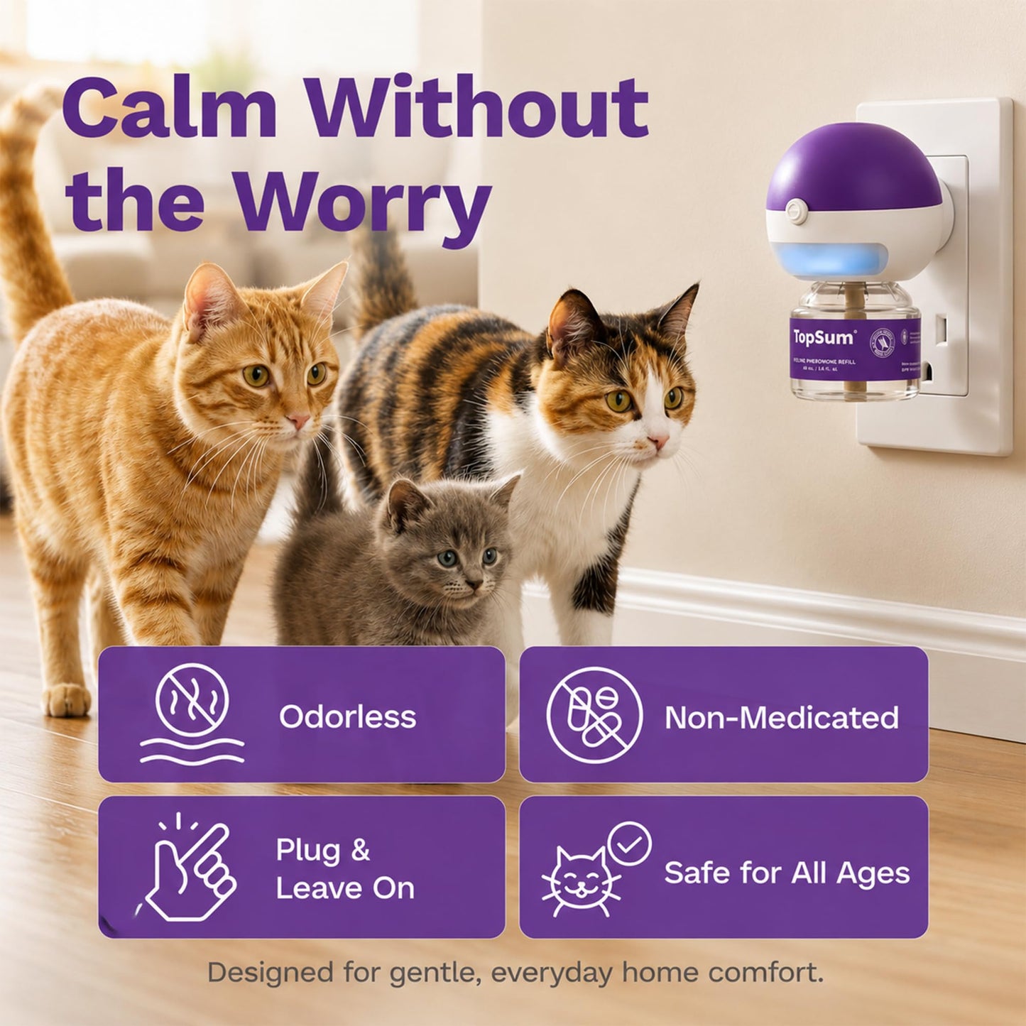 TopSum Cat Pheromone Diffuser: Cat Calming Diffuser for Spraying, Scratching, Excessive Meowing & Multi-Cat Homes, Ideal for Cats Alone at Home - VHP Registered NN.Z4H1 (6 Refills) 🍁 All In One Marketplace Canada