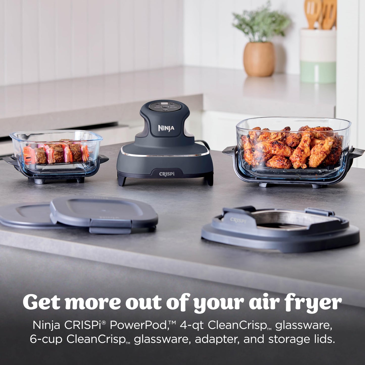 Ninja Crispi Portable Glass Air Fryer Cooking System – 4-Qt & 6-Cup CleanCrisp Containers, Nontoxic, Leak-Proof, Dishwasher Safe – Air Fry, Bake, Max Crisp, Recrisp FN101CGY (Canadian Version) 🍁 All In One Marketplace Canada