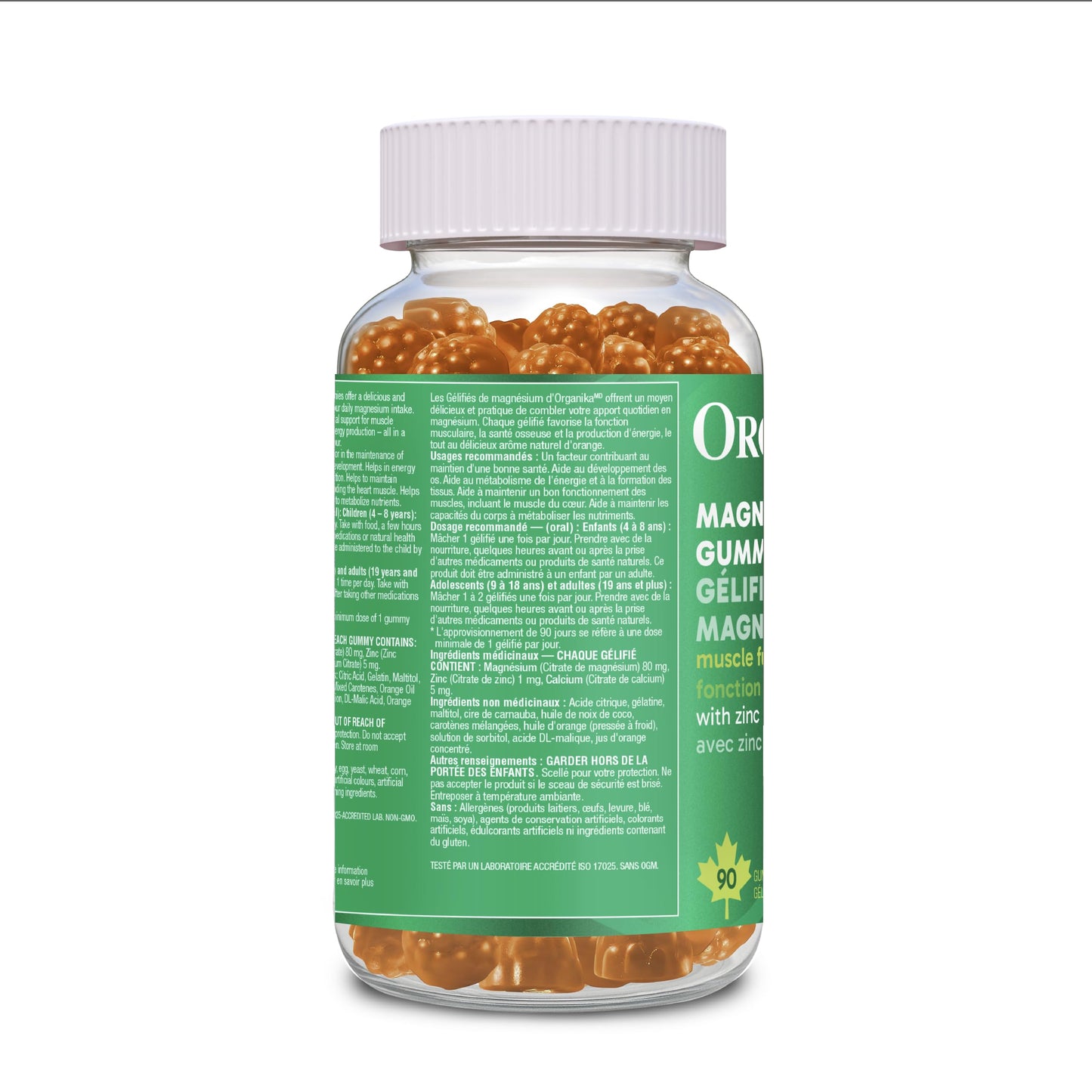 Organika Magnesium Gummies with Zinc & Calcium – Muscle Function, Bone & Heart Health Support, Stress & Energy Metabolism – Easy to Chew, Natural Orange Flavour - 90 gummies 🍁 All In One Marketplace Canada