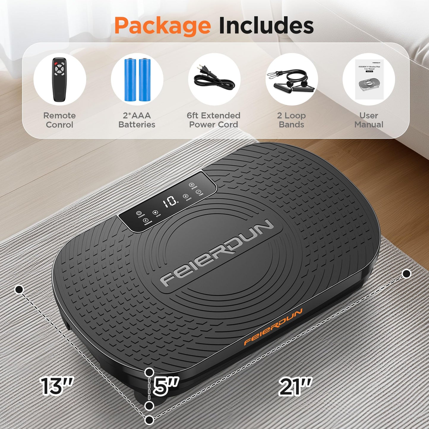 FEIERDUN Vibration Plate Exercise Machine, Full Body Vibrating Plate with Wider Platform, 150kg (330lbs) Capacity, Plaque Vibrante with LED Screen, Remote & Resistance Bands,Black 🍁 All In One Marketplace Canada