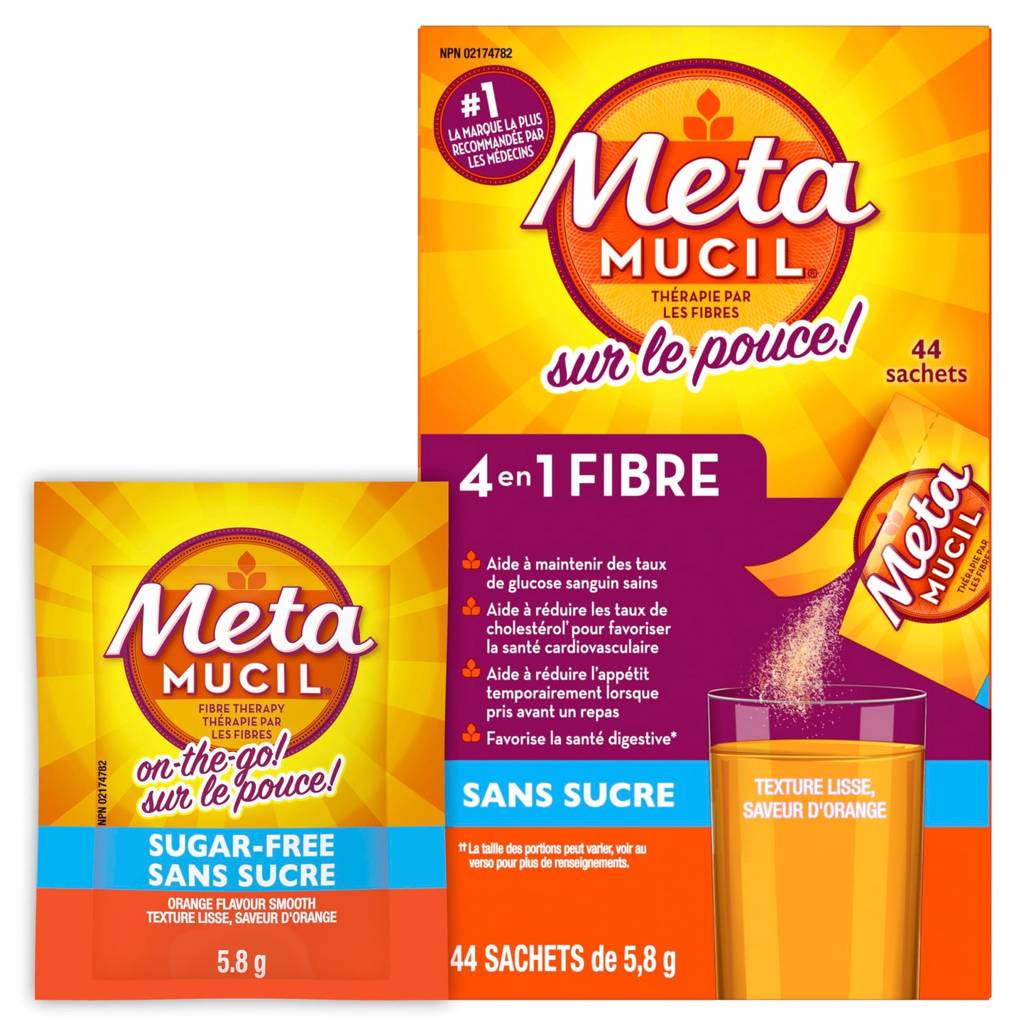 Metamucil, Daily Psyllium Husk Powder Supplement Packets, Sugar-Free, 4-in-1 Fibre for Digestive Health, Orange Smooth Flavored Drink, 44 Servings 🍁 All In One Marketplace Canada