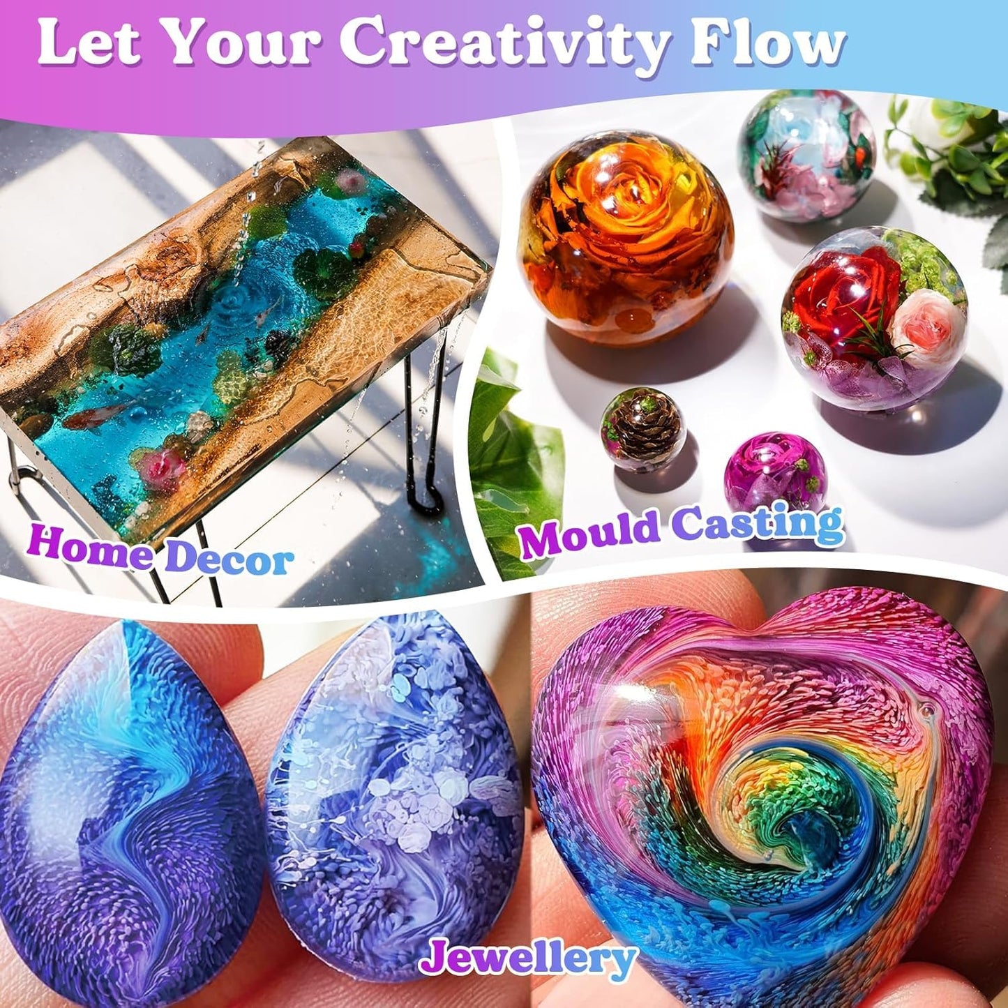 LET'S RESIN Casting Epoxy Resin Kit, 1L(34oz) Crystal Clear & Bubble Free Epoxy Resin and Hardener, High Gloss Resin Kit for DIY Art, Mould Casting, Wood, Jewellery Making, Coasters, Table Top 🍁 All In One Marketplace Canada