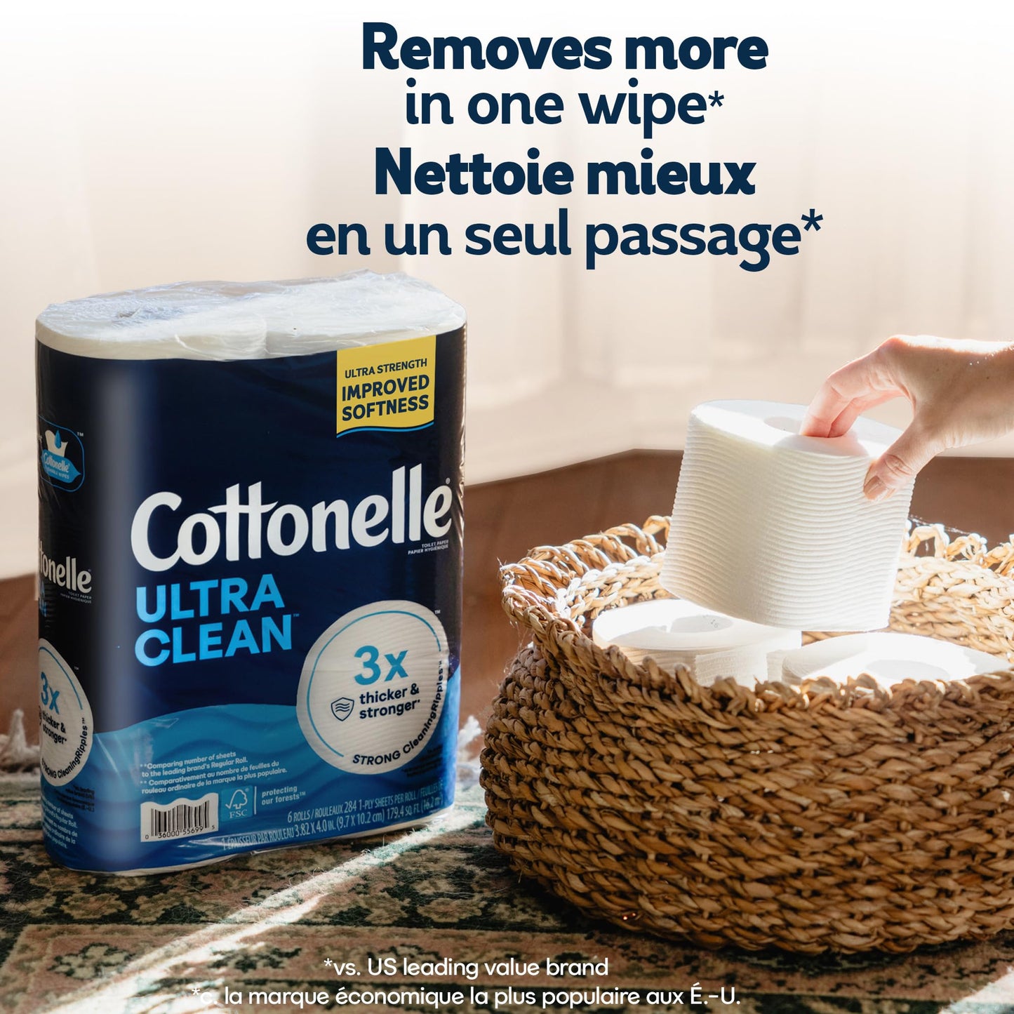 Cottonelle Toilet Paper, 24 Family Mega Rolls = 132 Regular Rolls (4 Packs of 6), Ultra Clean, Strong Bathroom Tissue, 353 Sheets per Roll, Packaging May Vary 🍁 All In One Marketplace Canada
