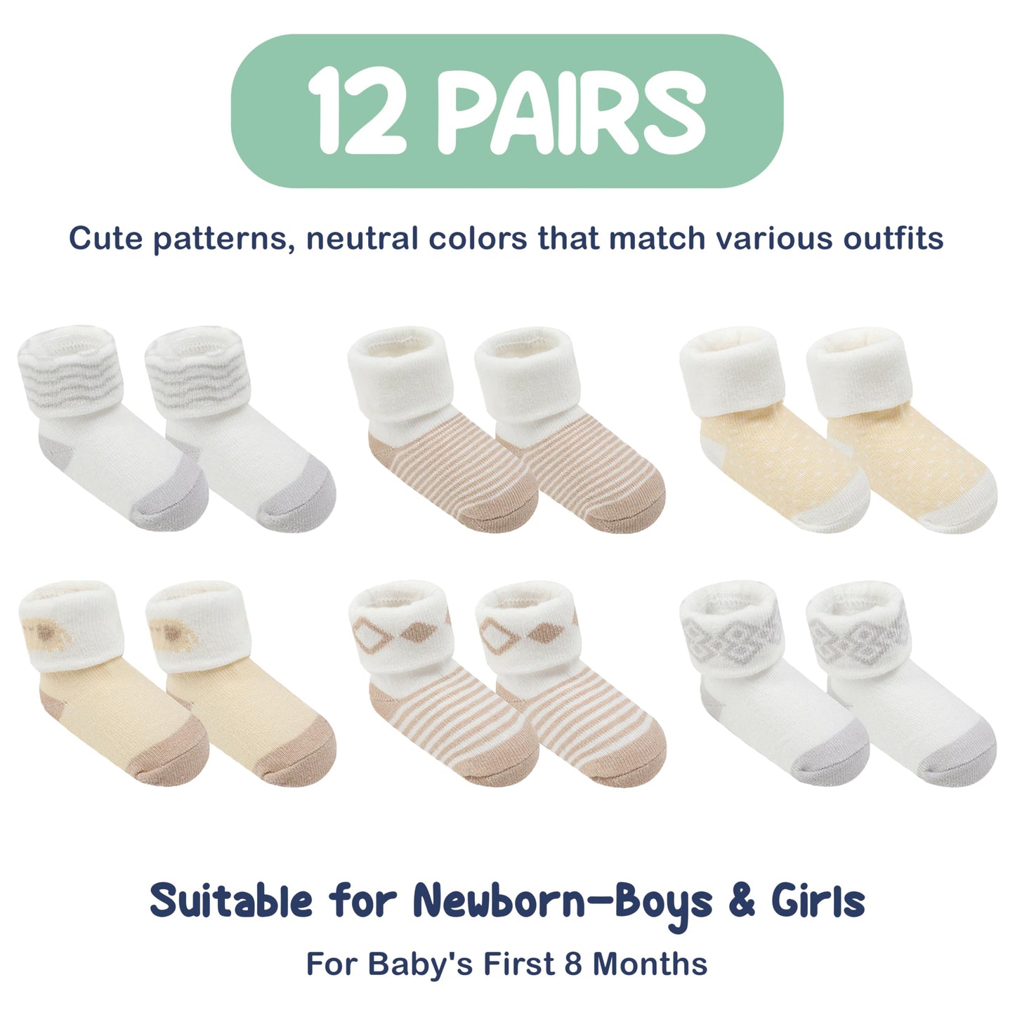 Mother's Choice Organic Cotton Baby Socks 0–6 Months, 12 Pairs Newborn & Infant Socks Soft Hypoallergenic Breathable Gentle On Delicate Skin Stretch Fit Comfortable Daily Essentials For Little Ones 🍁 All In One Marketplace Canada