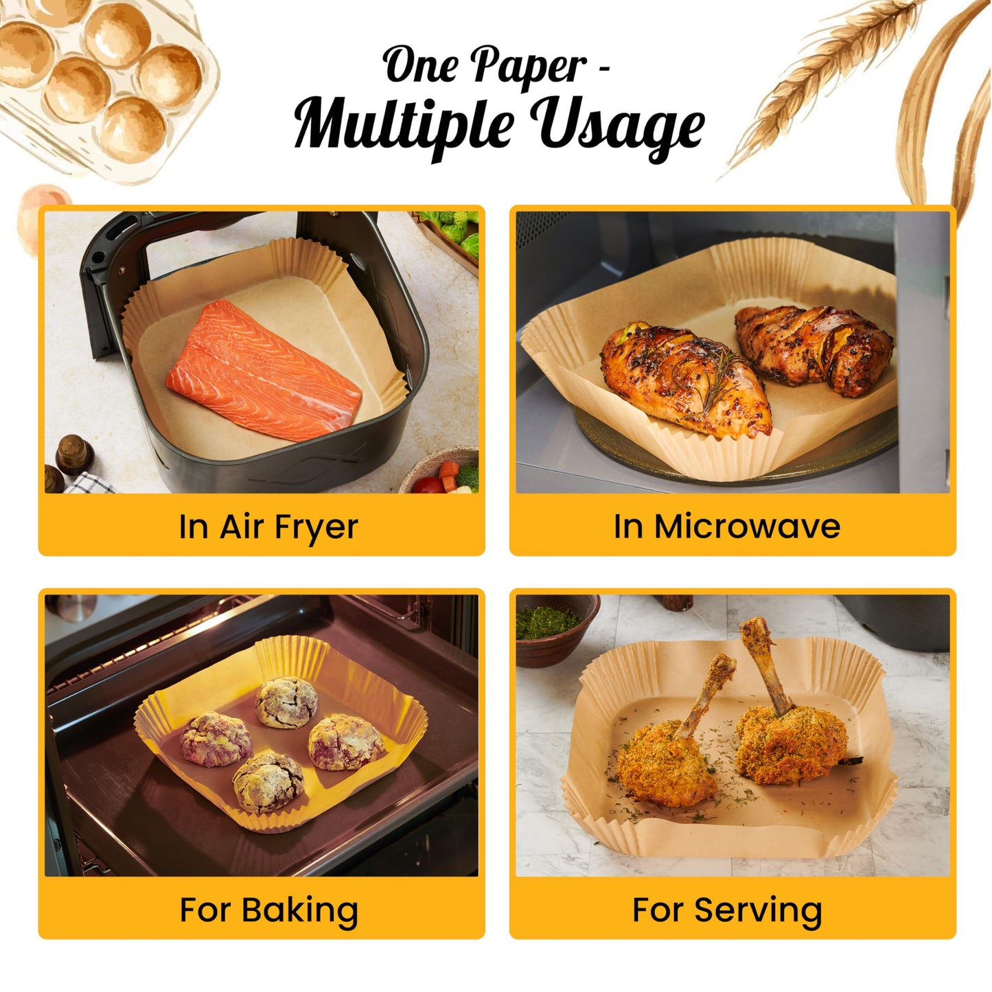 Air Fryer Liners, 250Pcs Disposable Parchment Paper Liners – Unbleached Baking Air Fryer Sheets – 8” Square for 5-8 qt Baskets – Great for Oven, Pans & Baking – Easy Cleanup by Baker's Signature 🍁 All In One Marketplace Canada