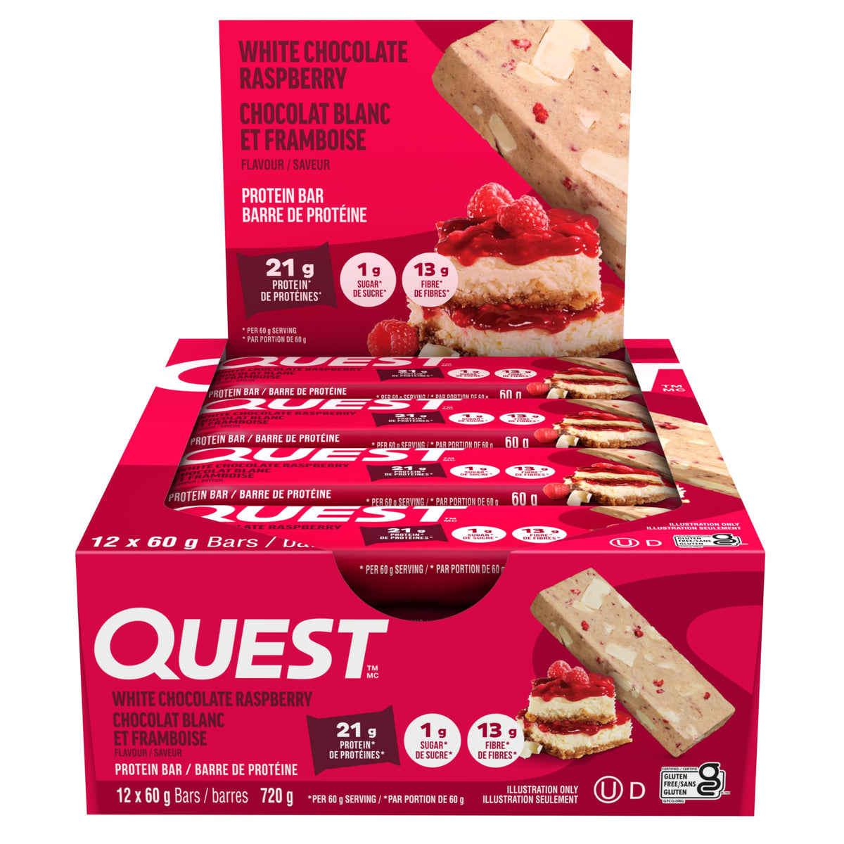 Quest Nutrition White Chocolate Raspberry Flavoured Protein Bar, High Protein, Gluten Free, Keto Friendly, Black, 12 Count (Pack of 1) 🍁 All In One Marketplace Canada