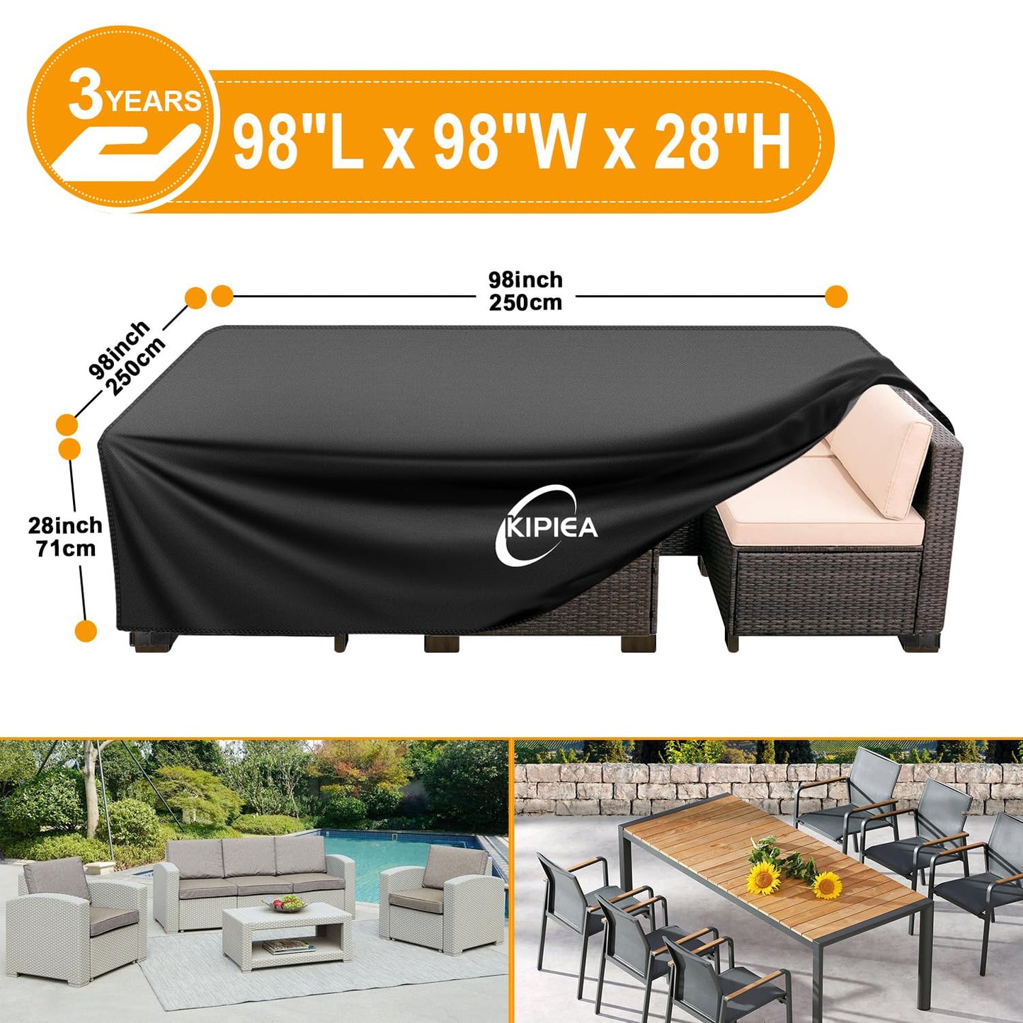Kipiea Rectangular Patio Furniture Cover, Outdoor Table Chair Set Covers, Waterproof&Anti-UV General Seat Cover,98" L x 98" W x 28" H 🍁 All In One Marketplace Canada
