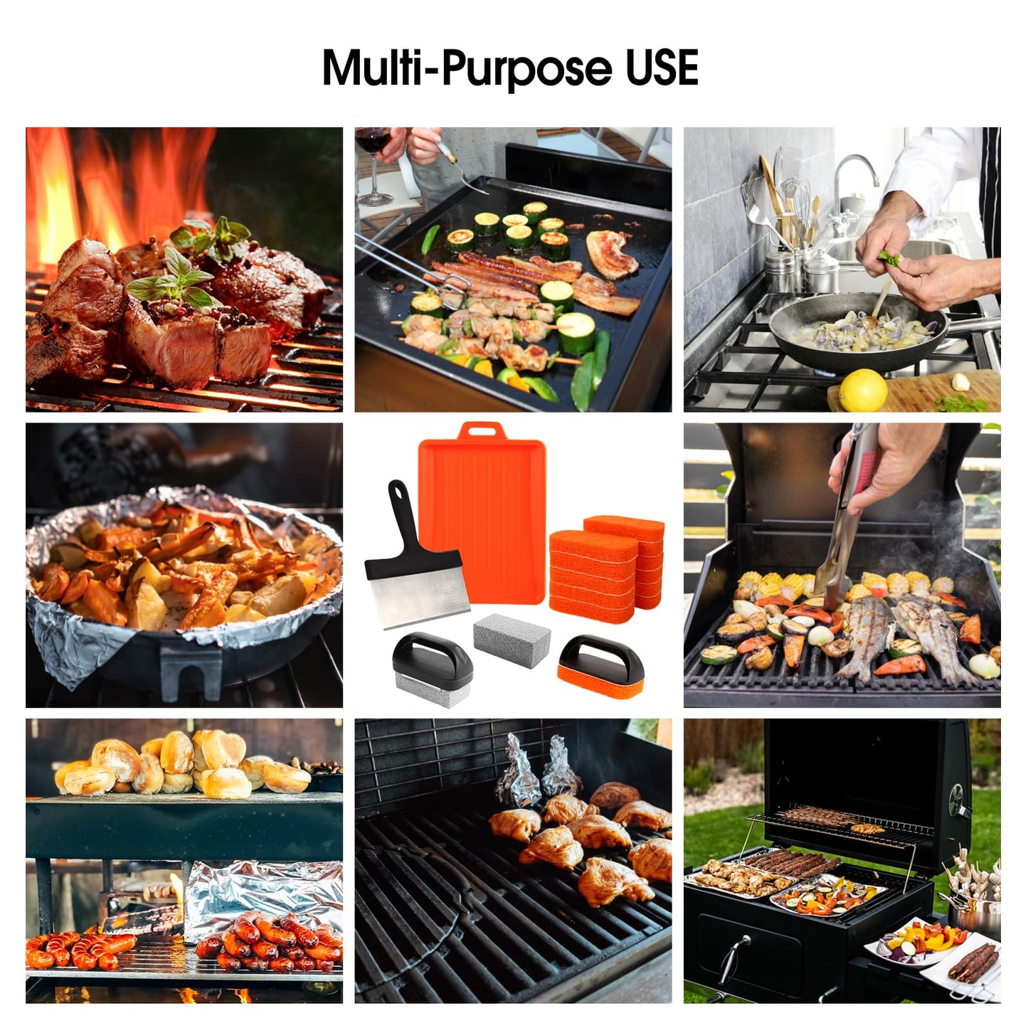 Upgraded Griddle Cleaning Kit for Blackstone 18 Pieces Flat Top Grill Accessories Cleaner Tool Set with Scraper, Heat-Resistant Silicone Spatula Mat with Hanger, Grill Brick, Scouring Pads 🍁 All In One Marketplace Canada