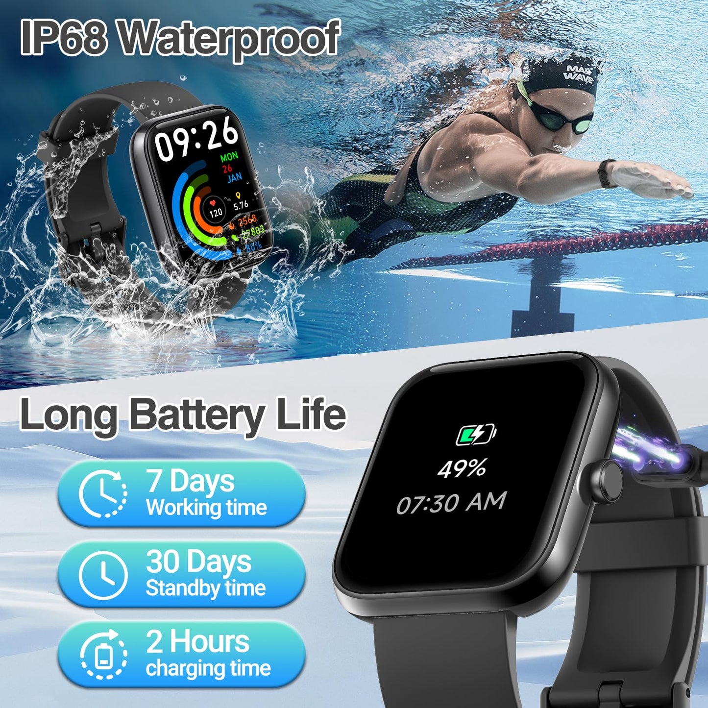 Smart Watch for Men Women with Bluetooth Call,Alexa Built-in Smartwatch,1.83"DIY Dial Fitness Watch with Sleep Heart Rate SpO2 Monitor,100+ Sport Mode,IP68 Waterproof Watch Compatible with Android iOS 🍁 All In One Marketplace Canada