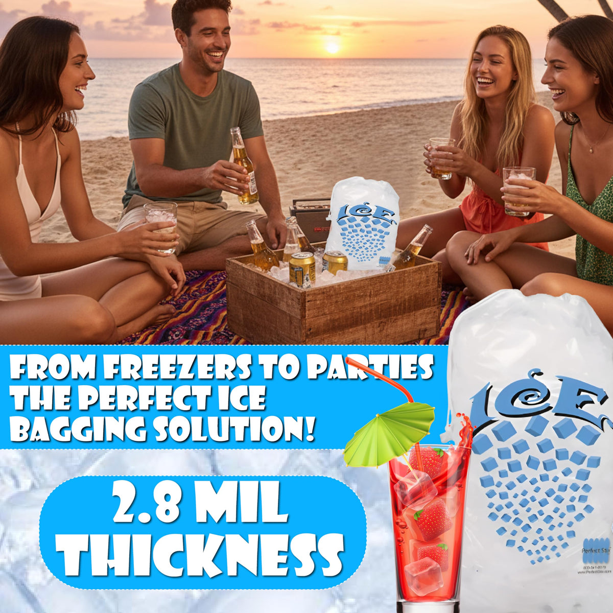 Concession Essentials 8 lb Drawstring Ice Bags – Pack of 100 | Durable Heavy-Duty Plastic Ice Storage Bags with Secure Drawstring Closure | Perfect for Ice Packaging, Parties, Camping, and Commercial 🍁 All In One Marketplace Canada