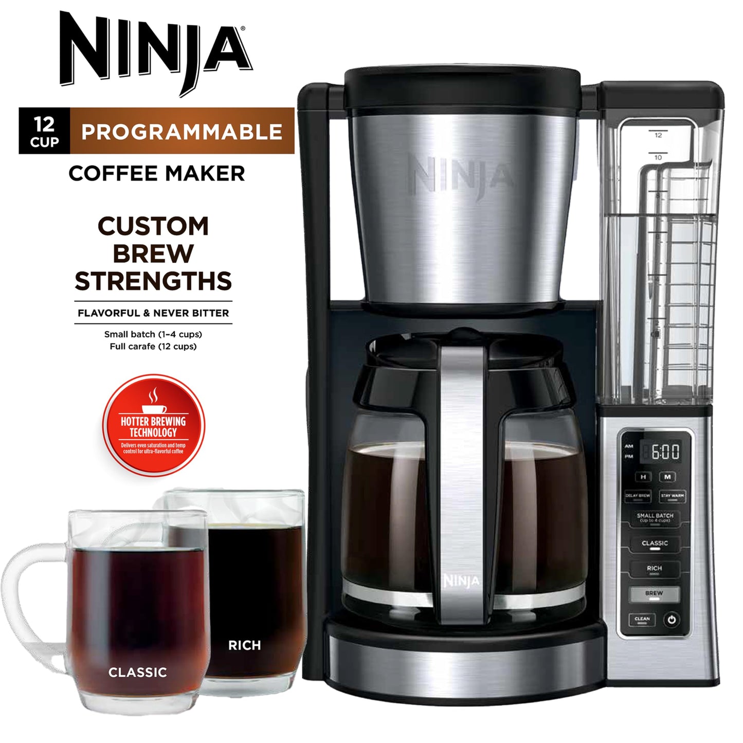 Ninja 12-Cup Programmable Coffee Maker with Glass Carafe – Classic & Rich Brew Styles, Delay Brew & Removable 60oz Water Reservoir, Black/Stainless Steel, CE250C (Canadian Version) 🍁 All In One Marketplace Canada