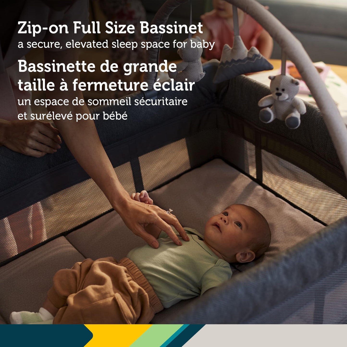 Safety 1st Amherst Baby Playard – 3-in-1 Travel-Ready Playard, Bassinet & Changer with Storage, Toy Bar – for Newborn to Toddler – Stardust 🍁 All In One Marketplace Canada