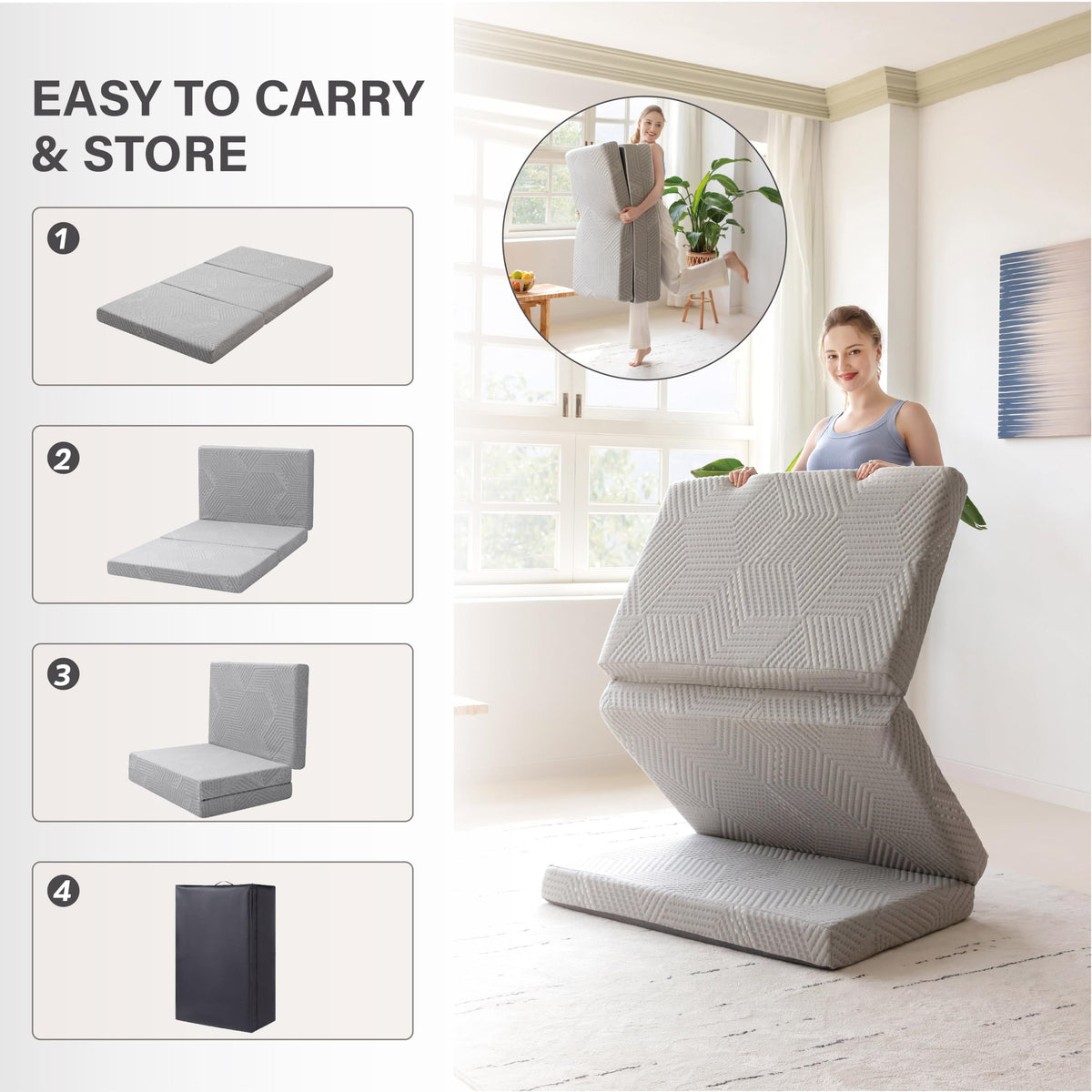 Tri-Fold Memory Foam Mattress, 4 inch Twin Folding Mattress 🍁 All In One Marketplace Canada