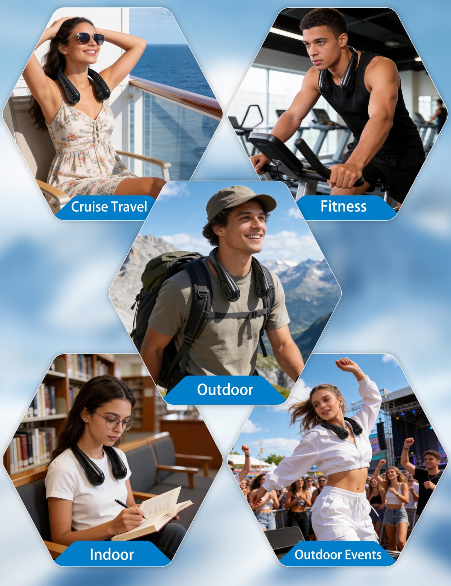 AMACOOL Bladeless Neck Fan Portable Personal Fan 5000mAh Rechargeable Battery Operated Wearable Fan for Women Men Outdoor Sport Travel Patio Garden Work Home Kitchen 🍁 All In One Marketplace Canada