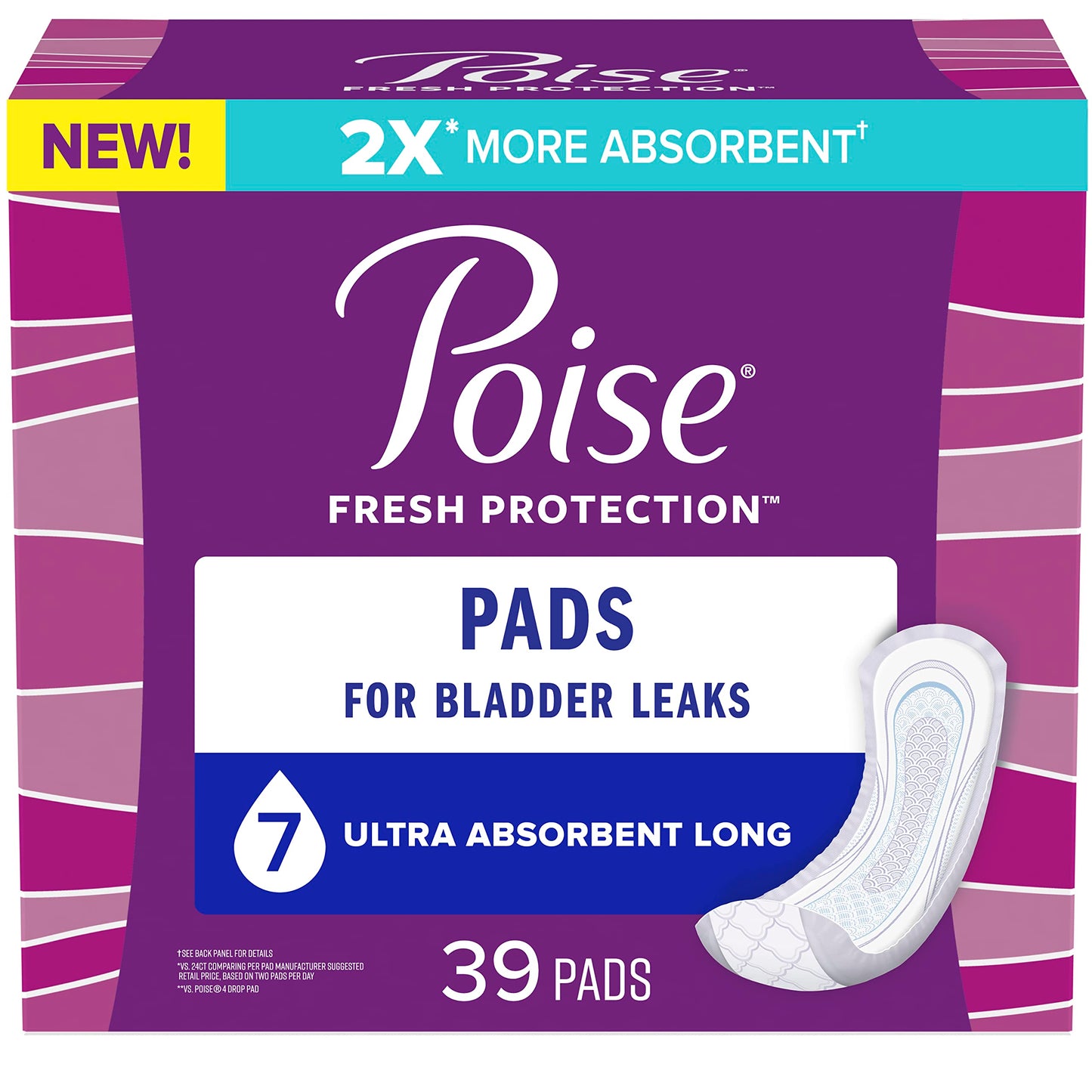 Poise Incontinence Pads for Women/Bladder Leakage Pads/Bladder Control Pads, 7 Drop, Ultra Absorbency, Long Length, 39 Count 🍁 All In One Marketplace Canada