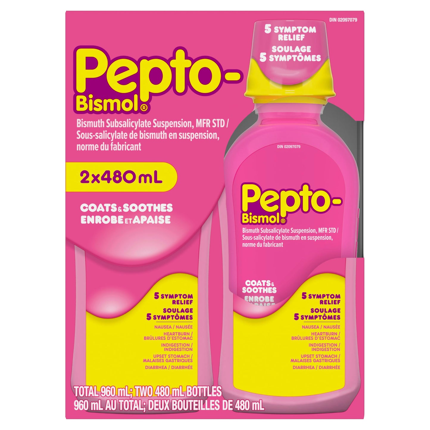 Pepto Bismol Liquid, Upset Stomach Relief, Diarrhea Relief, Heartburn, Nausea, Indigestion, Upset Stomach, Original Flavor, Pack of 2, 480mL each 🍁 All In One Marketplace Canada