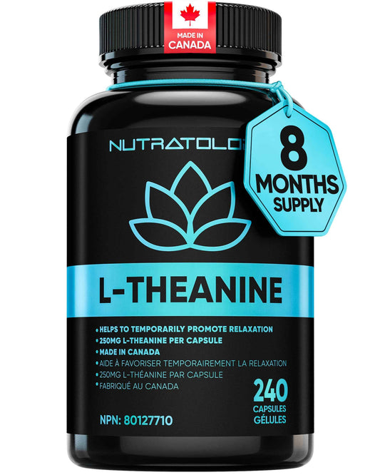 Nutratology® L-Theanine 250MG Capsules | Canadian-Made | For Stress Management | Promotes Relaxation & Calmness Without Drowsiness - L-Theanine Supplement for Stress Relief | 240 Capsules 🍁 All In One Marketplace Canada