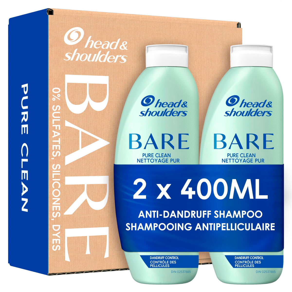 Head & Shoulders Anti-Dandruff Shampoo, Bare Pure Clean, 1% Pyrithione Zinc, Oily Scalp Relief, Free of Sulfates, Silicones, Dyes, Dermatologically Accredited by Skin Health Alliance (2x 400mL) 🍁 All In One Marketplace Canada