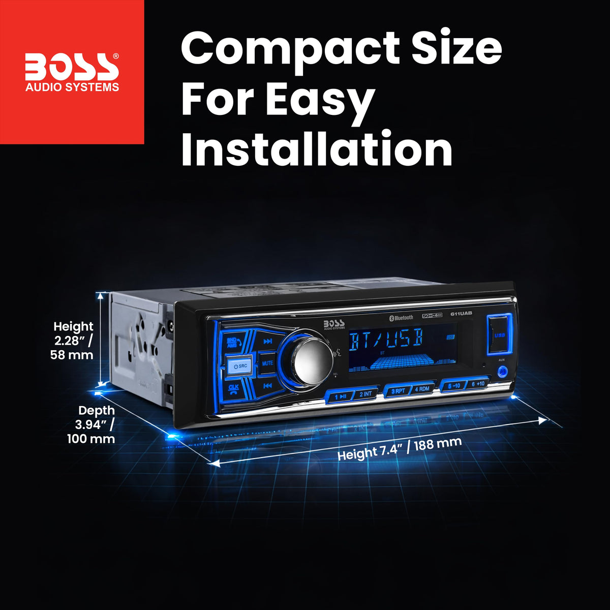 BOSS Audio Systems 611UAB Car Stereo - Single Din, Bluetooth, No CD DVD Player, AM/FM Radio Receiver, Aux Input, USB 🍁 All In One Marketplace Canada