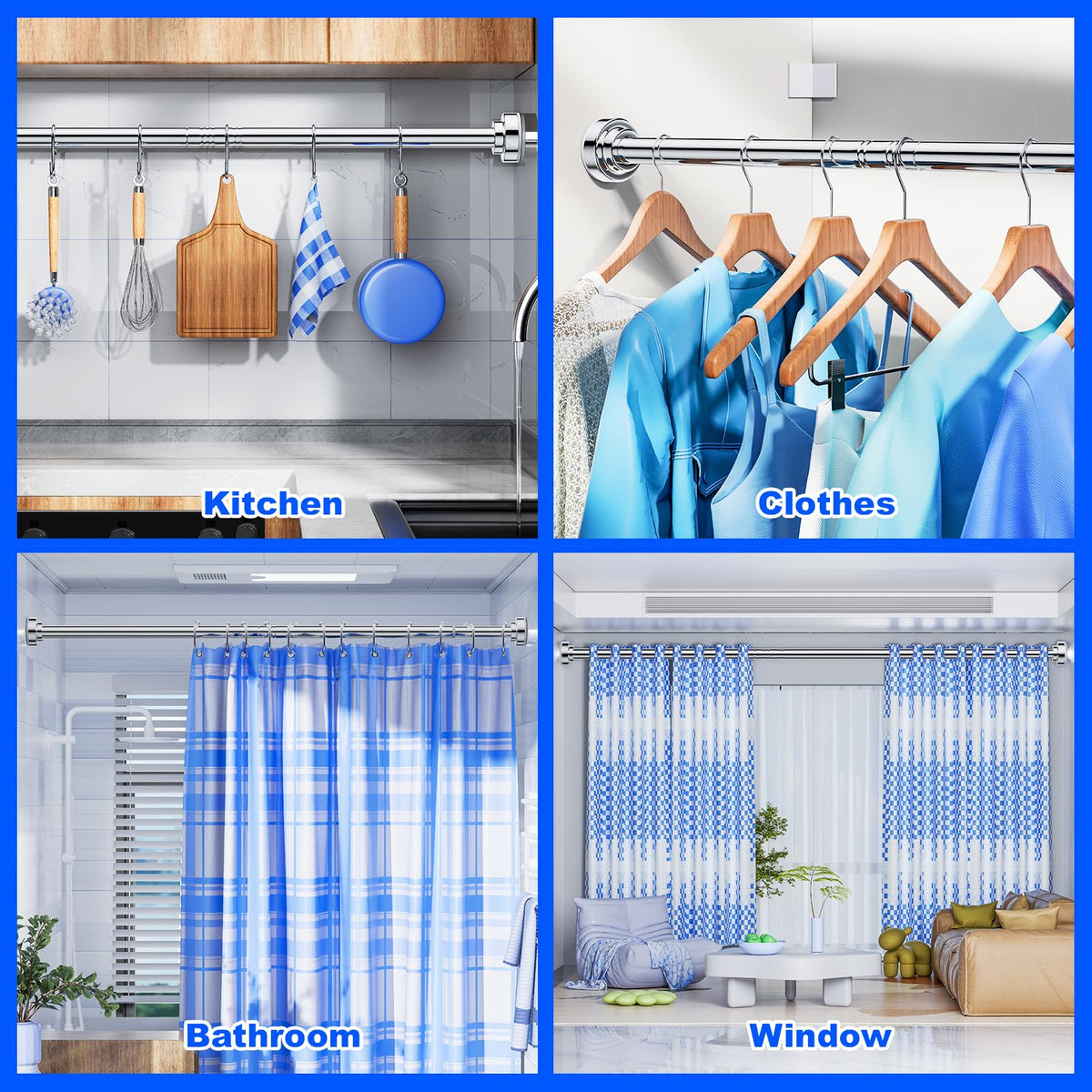 Ausemku Shower Curtain Rod Tension - 32-80 Inch Never Rust Non-Slip Spring Tension Curtain Rod No Drilling Stainless Steel Curtain Rod Use Bathroom Kitchen（Silver） 🍁 All In One Marketplace Canada