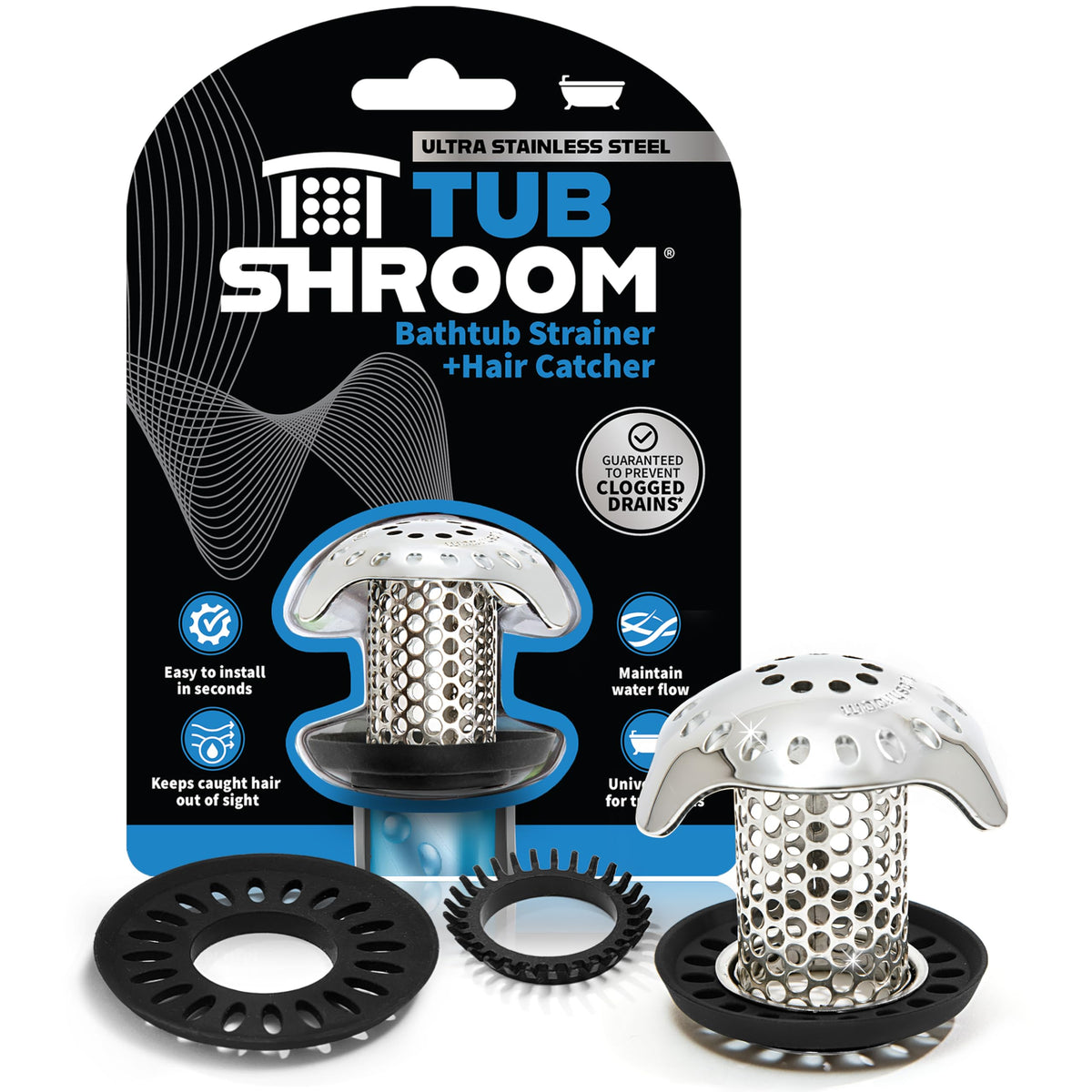 TubShroom Ultra Revolutionary Bath Tub Drain Protector Hair Catcher/Strainer/Snare Stainless Steel, 1-Pack, Silver 🍁 All In One Marketplace Canada