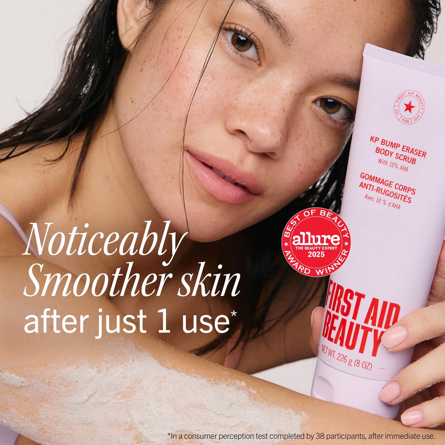 First Aid Beauty KP Bump Eraser Body Scrub Fresh Strawberry Scent, 10% AHA Keratosis Pilaris Exfoliator - Glycolic & Lactic Acid with Pumice, Treatment for Strawberry Legs, Razor Bumps & Rough Bumpy Skin, 8 oz 🍁 All In One Marketplace Canada