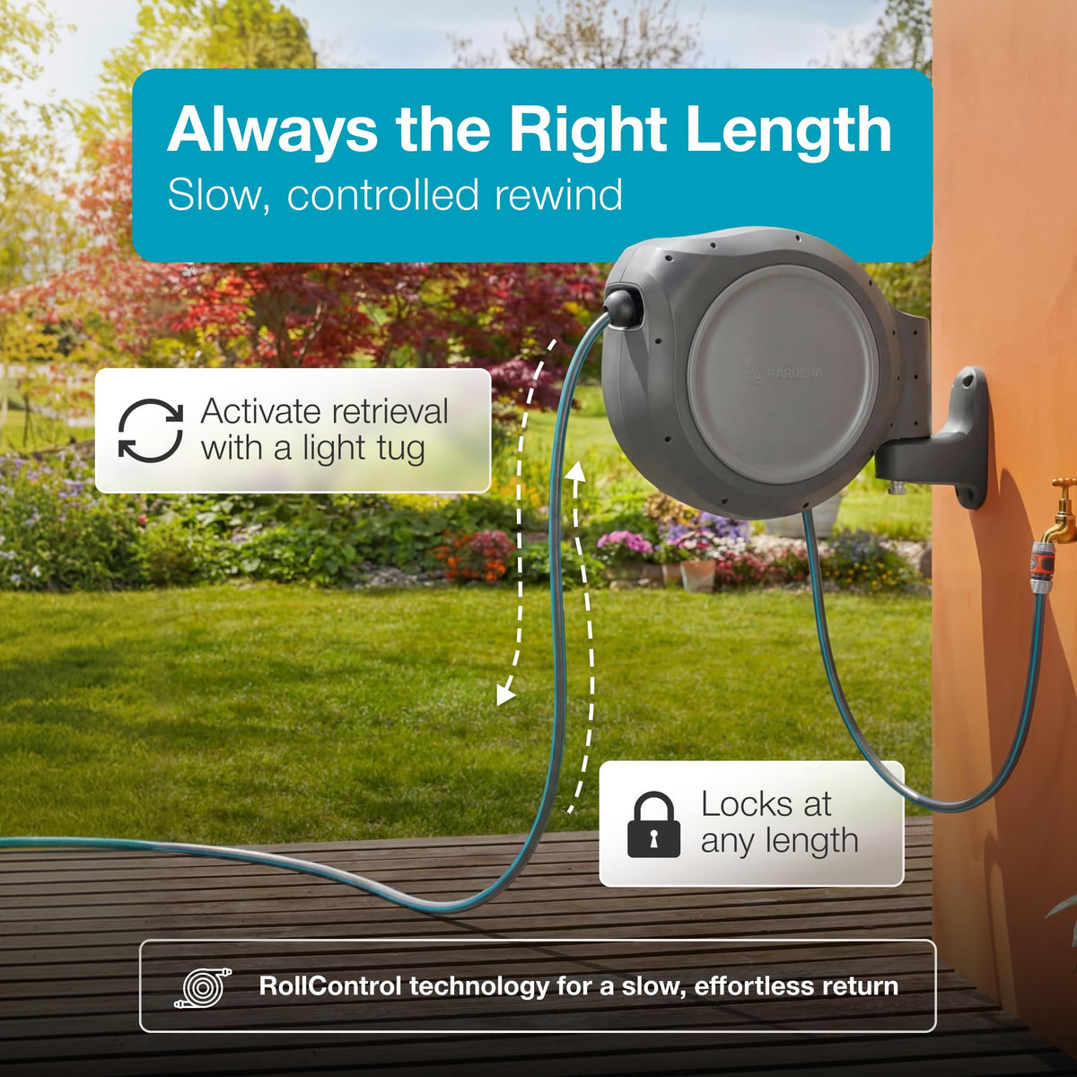 GARDENA 20505-80, 100 Foot Wall Mounted Retractable Reel with Hose Guide, Automatic retraction for Easy Watering,1/2" Hose. 🍁 All In One Marketplace Canada