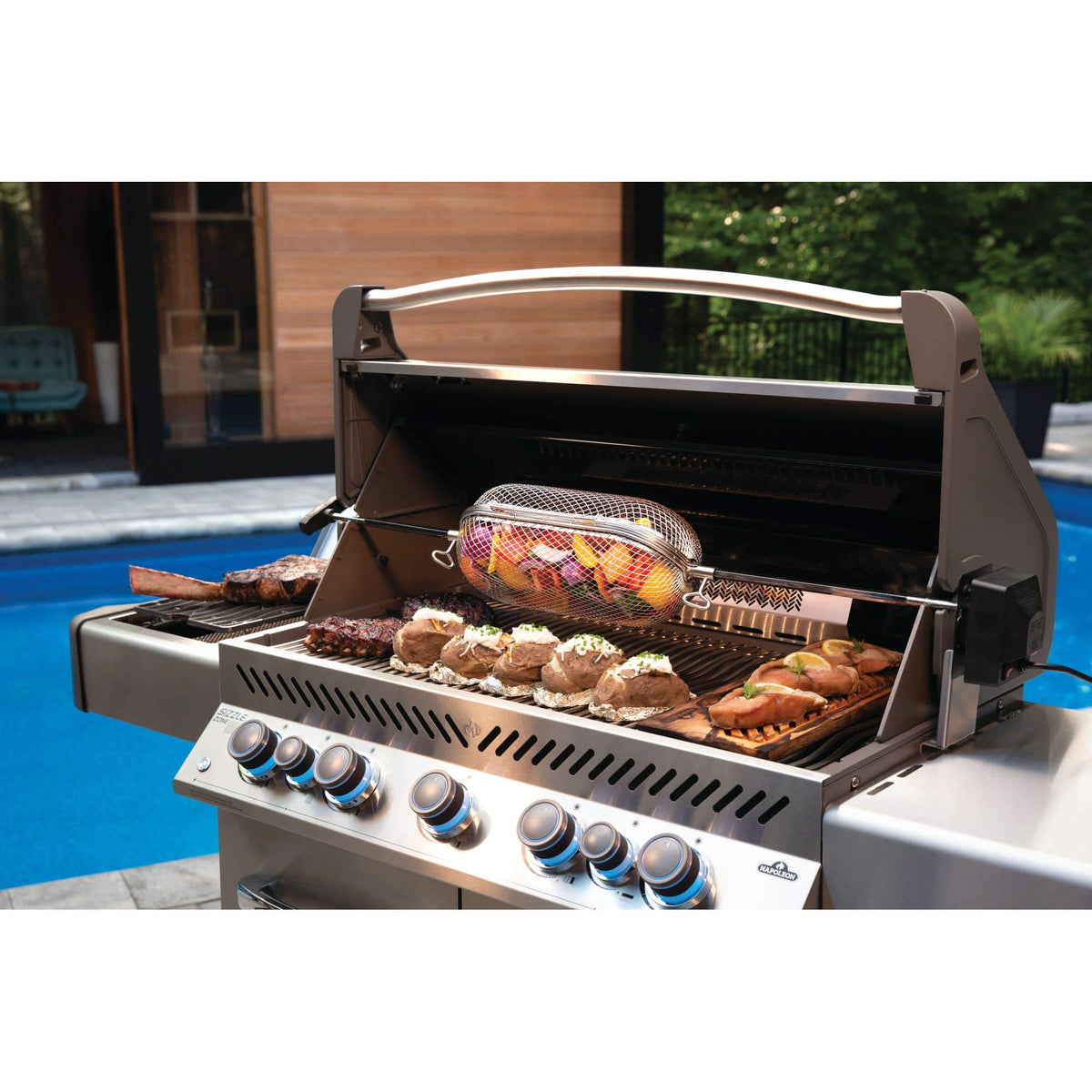 Napoleon Rotisserie Grill Basket Accessory in Stainless Steel - 64000 - Fits All Standard Spit Rods, Best for Even Cooking of Wings, Fries and Roasted Veggies 🍁 All In One Marketplace Canada