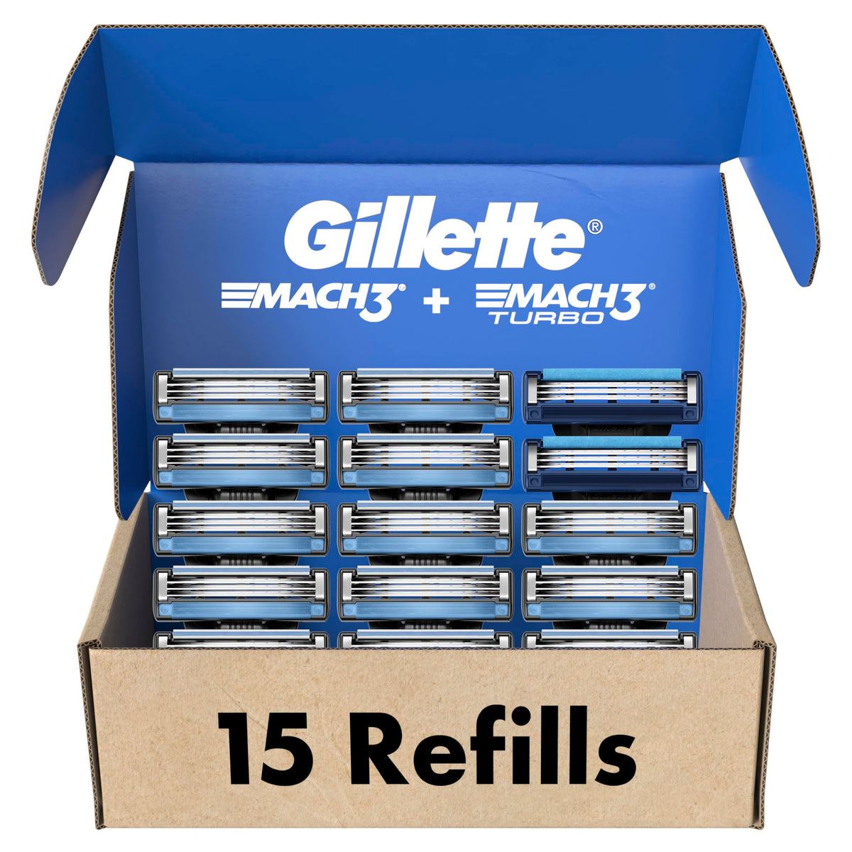 Gillette Men's Razor Blade Refills, 13 Mach3 Cartridges + 2 Mach3 Turbo Cartridges Blue, Total Pack of 15 🍁 All In One Marketplace Canada